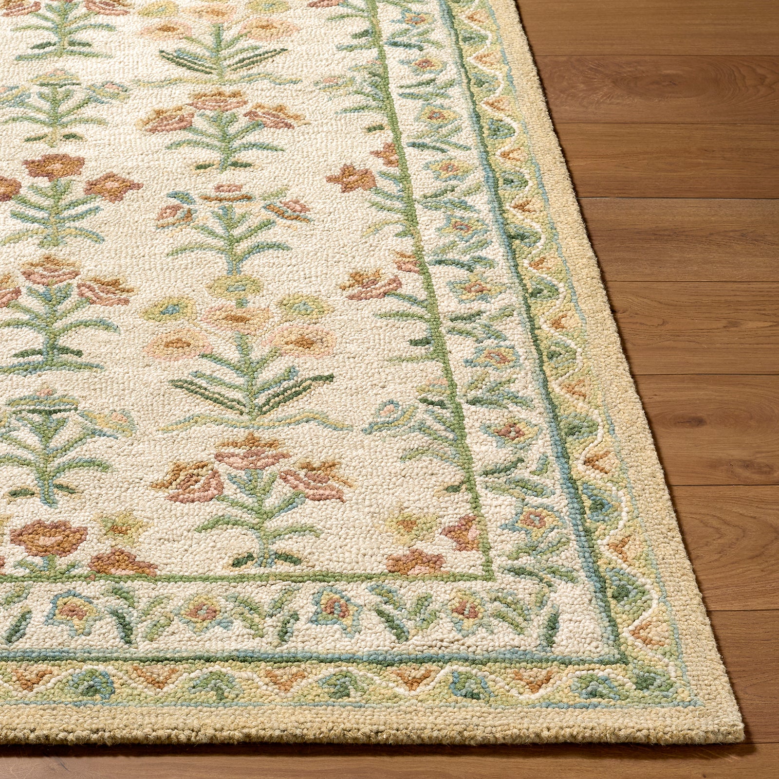 Fairfax Global Wool Global Green & Ivory Rug 153x219cm - reverse roll detail