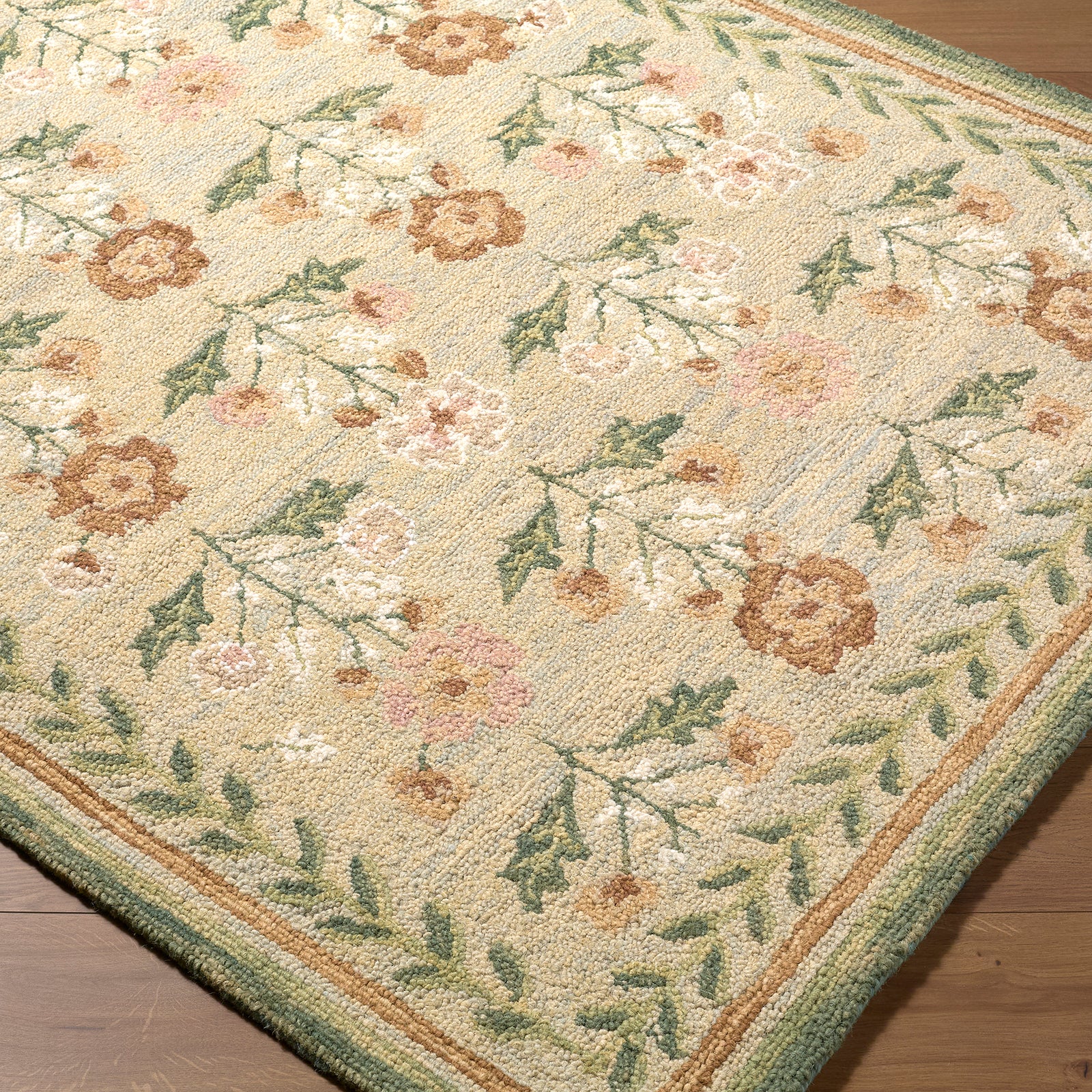 Fairfax Global Wool Global Green & Olive Rug 153x219cm - corner detail