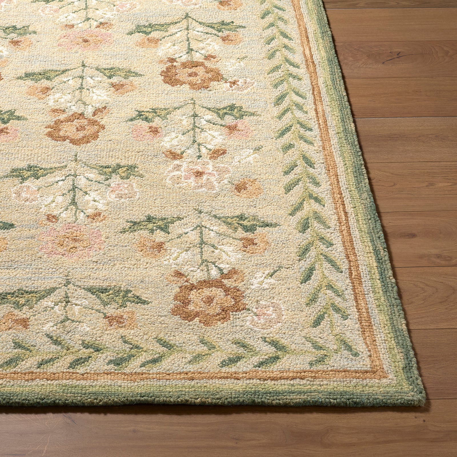 Fairfax Global Wool Global Green & Olive Rug 153x219cm - reverse roll detail