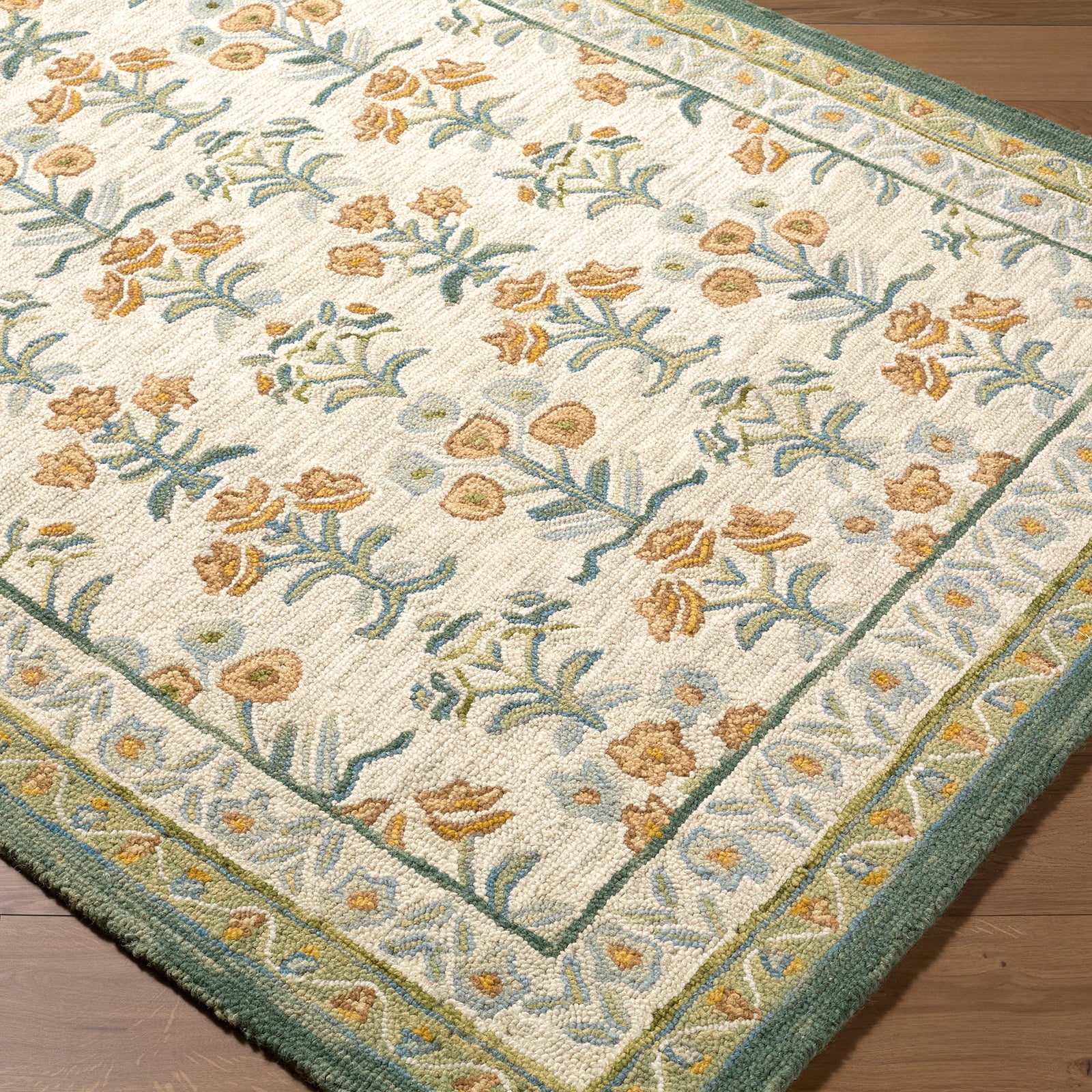 Fairfax Global Wool Global Yellow & Sage Rug 153x219cm - corner detail
