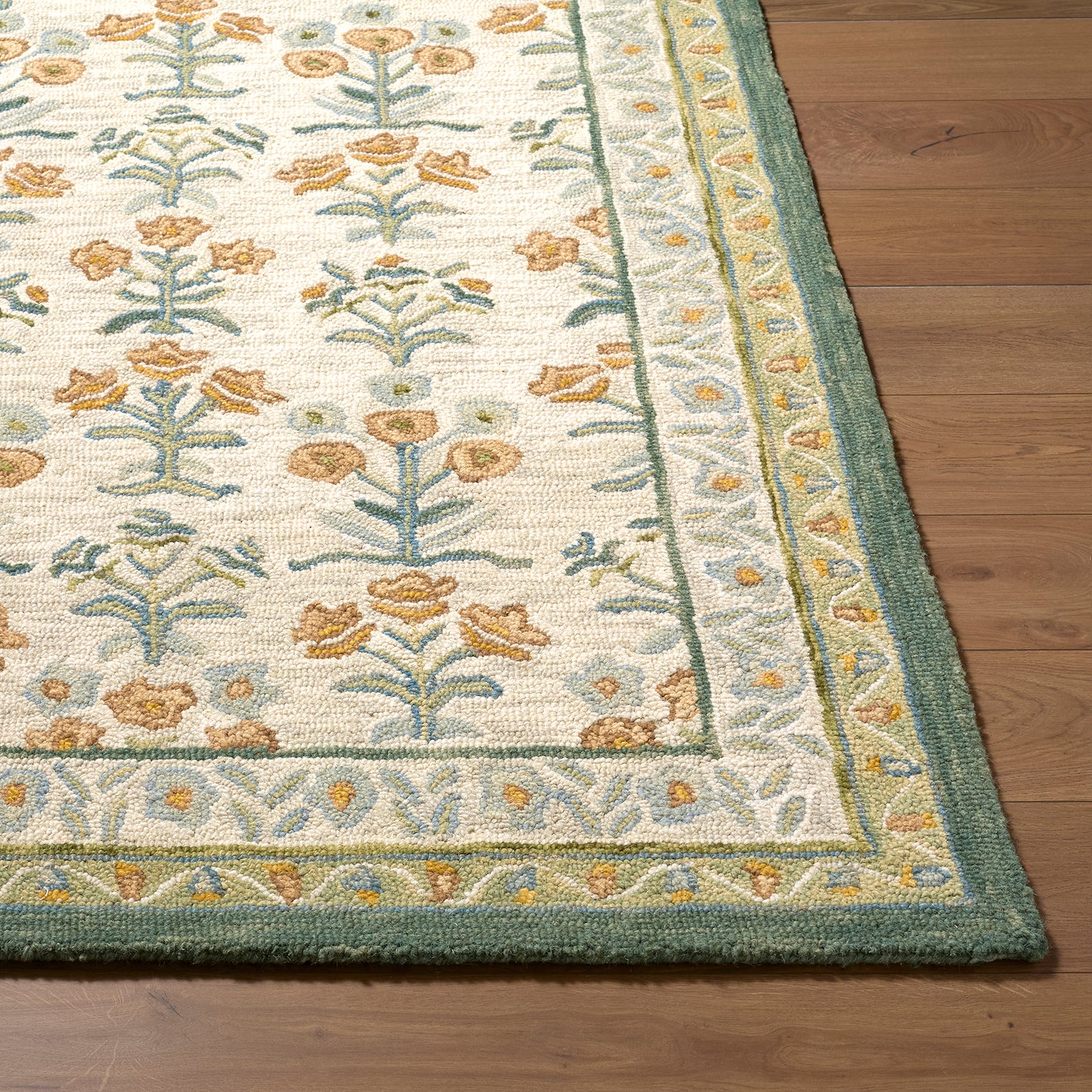 Fairfax Global Wool Global Yellow & Sage Rug 153x219cm - reverse roll detail
