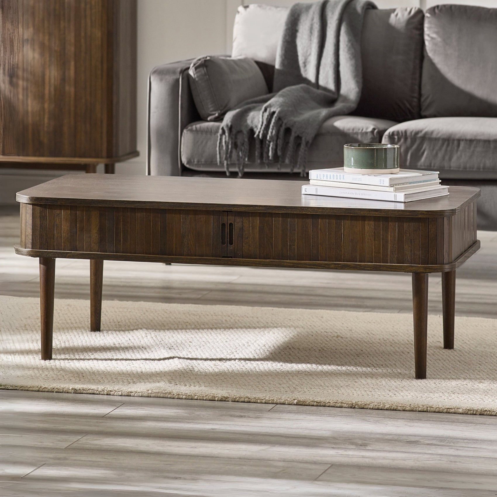 Pedra Dark Oak Wood Slatted Coffee Table