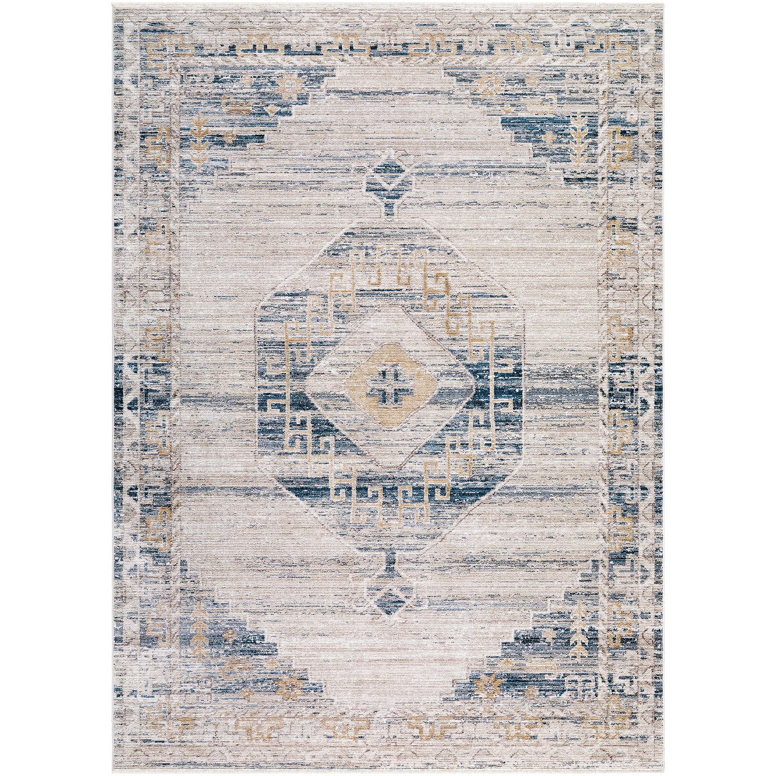 Fifth Avenue Vintage Traditional Boho Fringe Grey & Light Grey & Off White Polypropylene & Polyester Rug 152x225cm - product image
