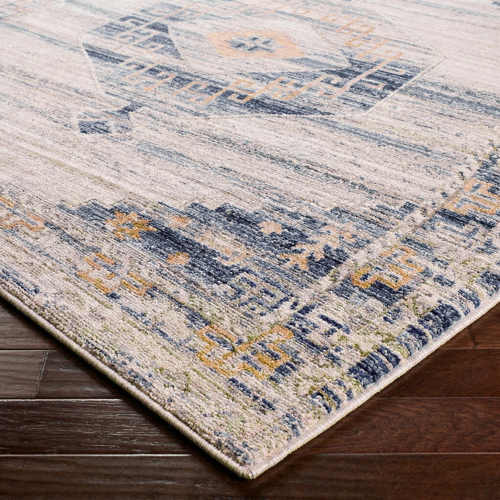 Fifth Avenue Vintage Traditional Boho Fringe Grey & Light Grey & Off White Polypropylene & Polyester Rug 152x225cm - corner detail