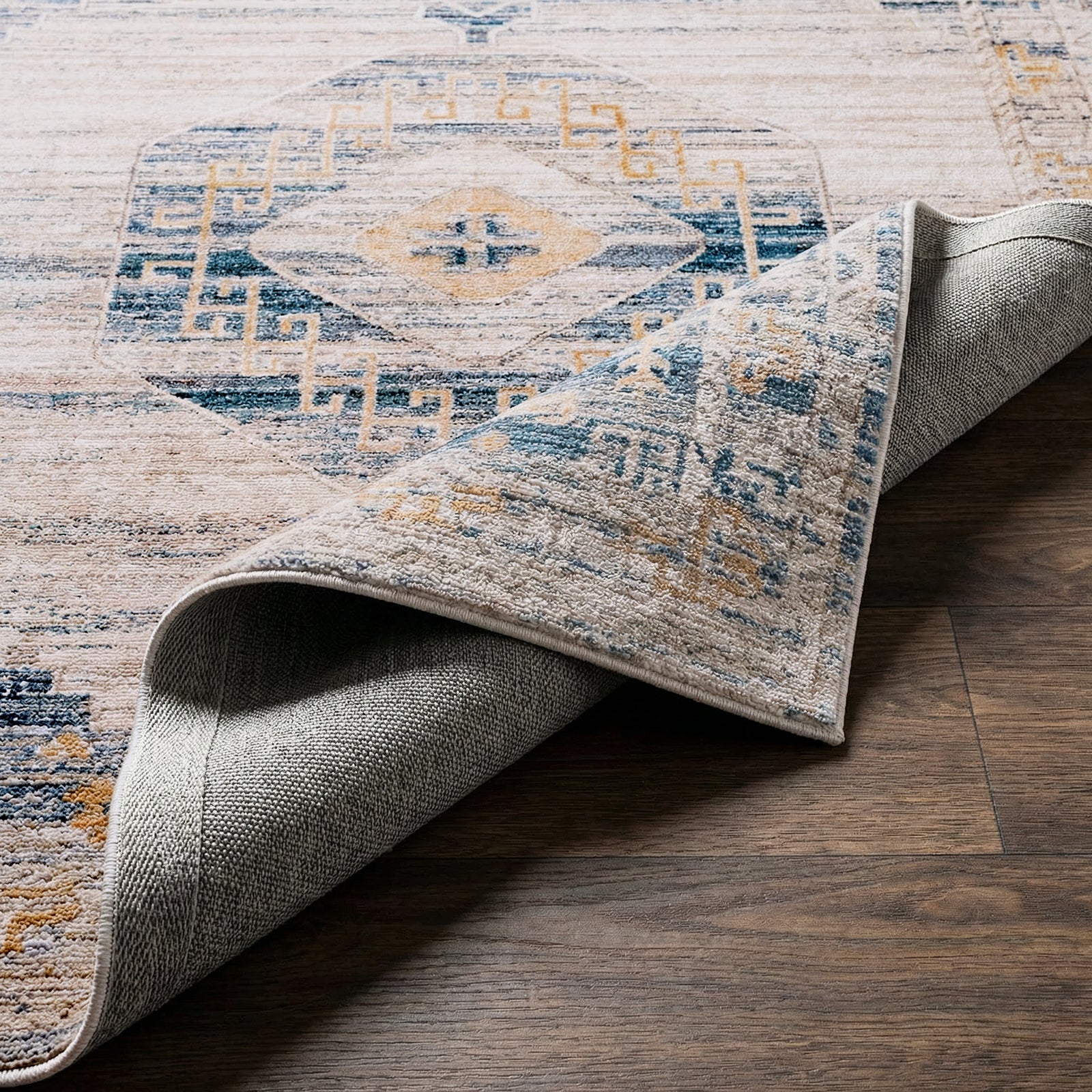 Fifth Avenue Vintage Traditional Boho Fringe Grey & Light Grey & Off White Polypropylene & Polyester Rug 152x225cm - folded detail