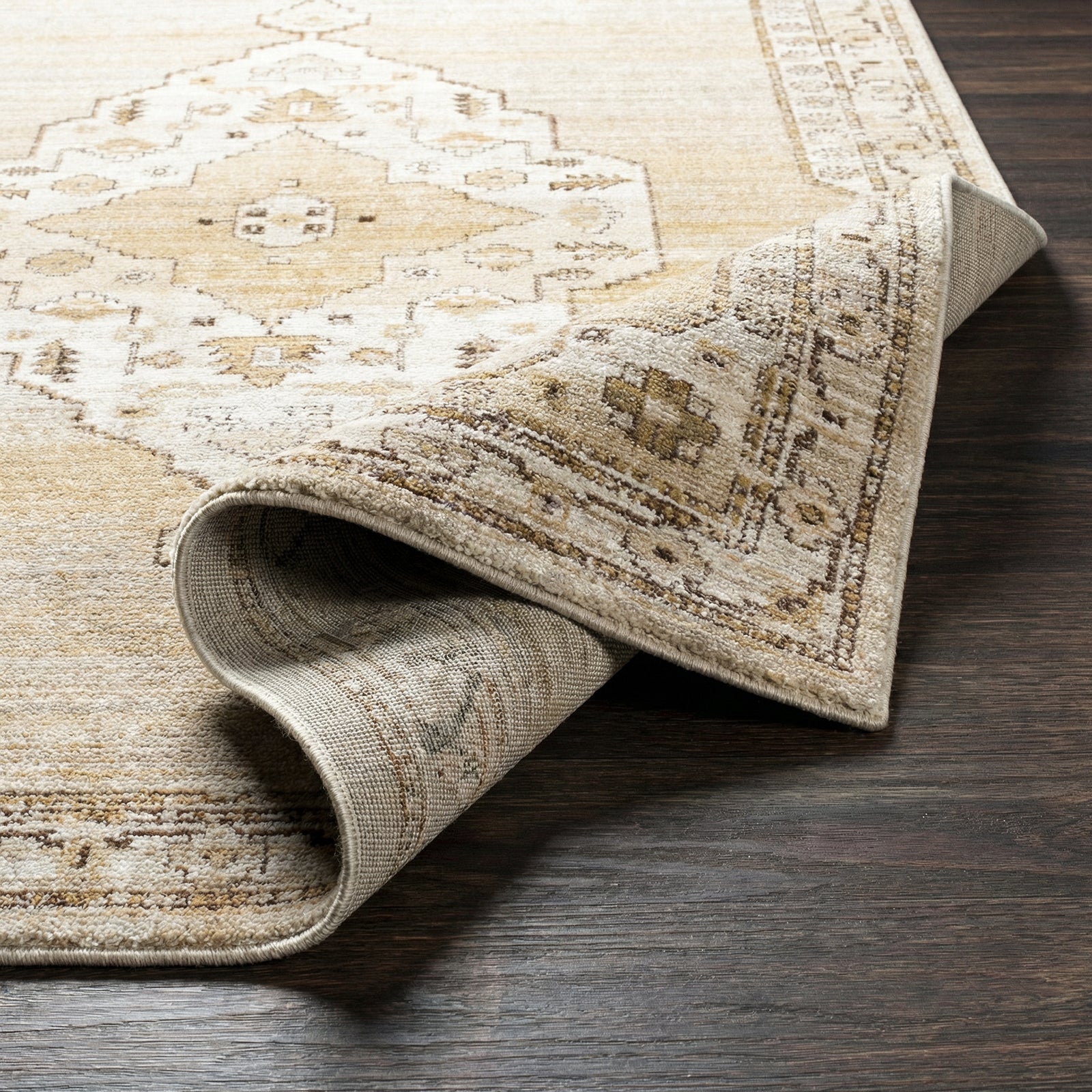 Fifth Avenue Vintage Traditional Boho Fringe Brown & Light Grey & Off White Polypropylene & Polyester Rug 152x225cm - folded detail