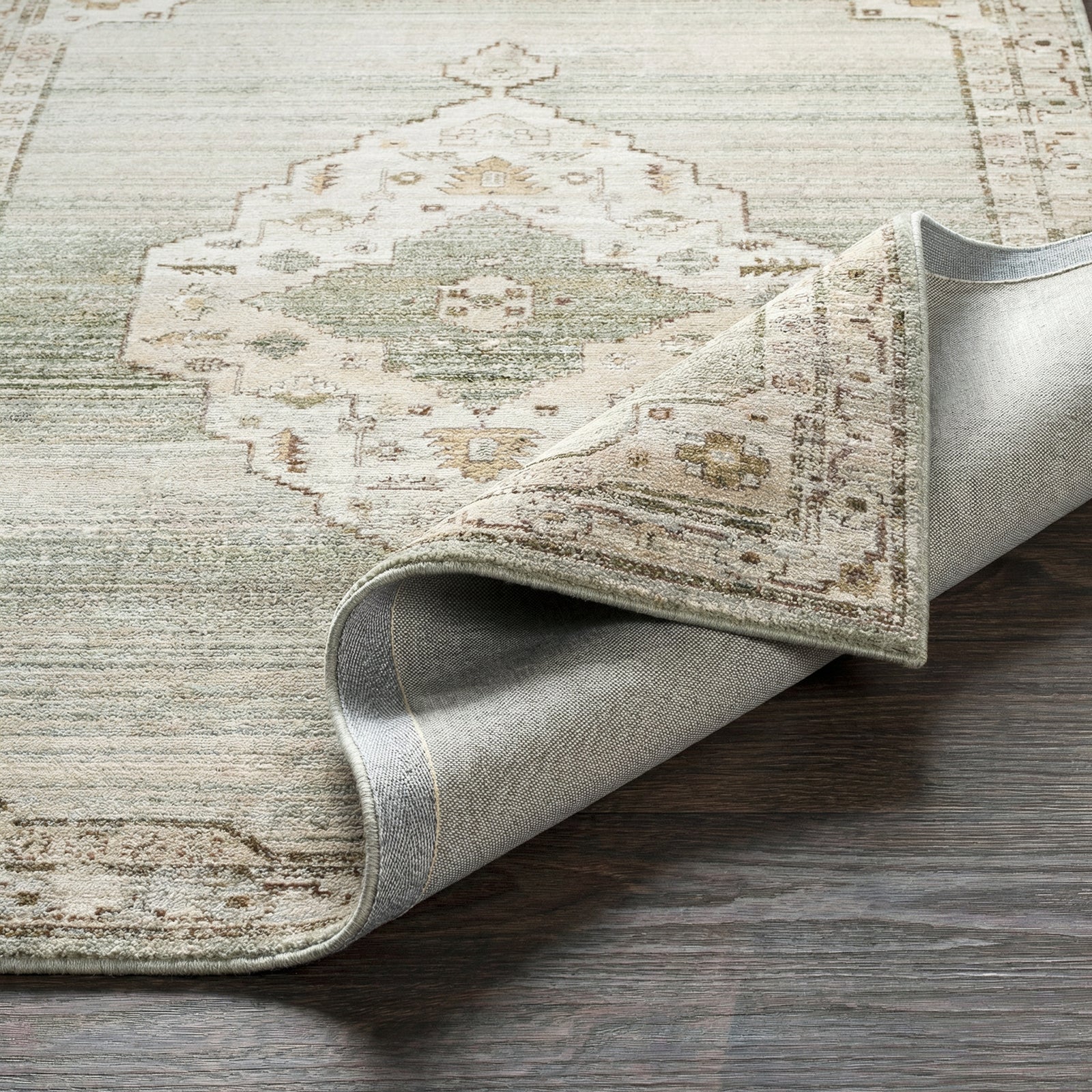 Fifth Avenue Vintage Traditional Boho Fringe Grey & Light Grey & Off White Polypropylene & Polyester Rug 152x225cm - folded detail