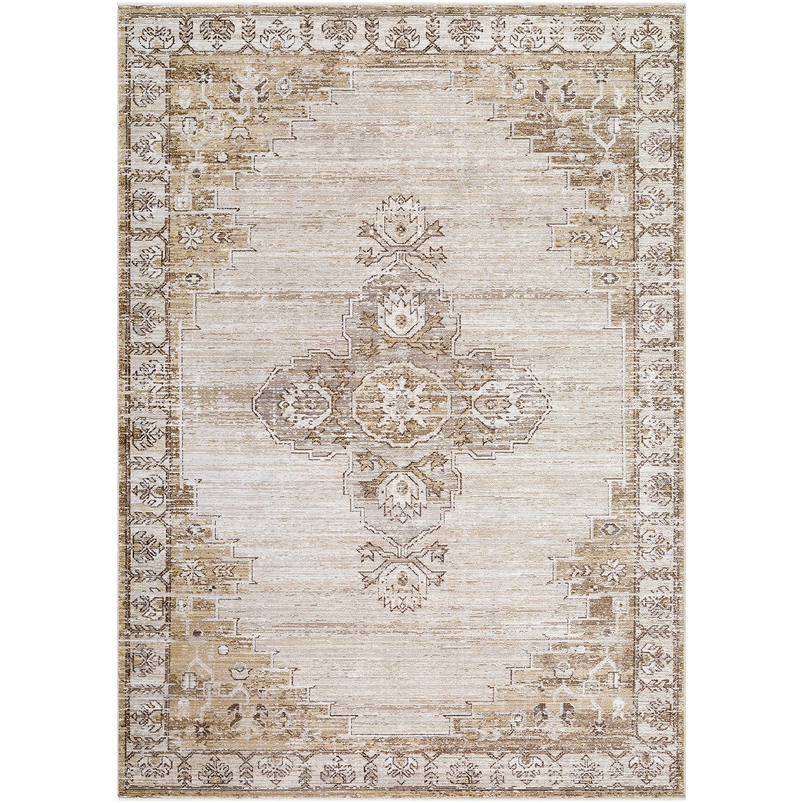 Fifth Avenue Vintage Traditional Boho Fringe Brown & Light Grey & Off White Polypropylene & Polyester Rug 152x225cm - product image