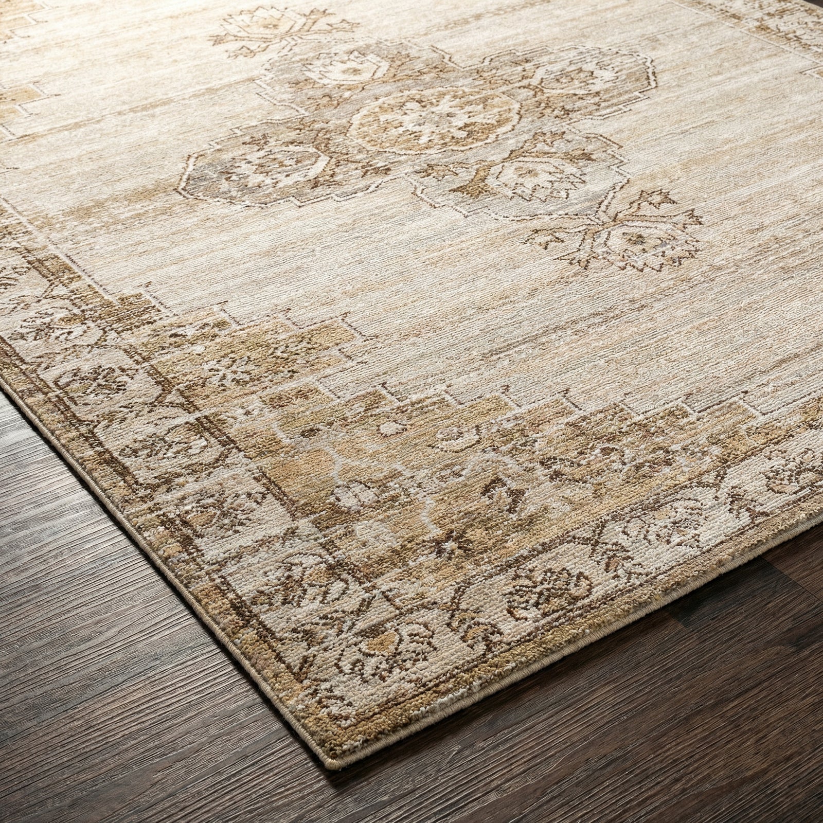 Fifth Avenue Vintage Traditional Boho Fringe Brown & Light Grey & Off White Polypropylene & Polyester Rug 152x225cm - corner detail
