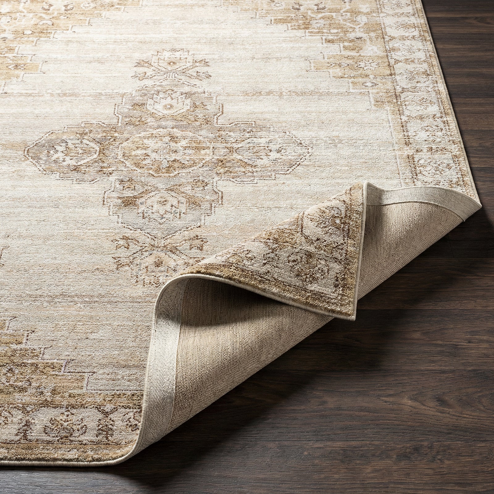 Fifth Avenue Vintage Traditional Boho Fringe Brown & Light Grey & Off White Polypropylene & Polyester Rug 152x225cm - folded detail