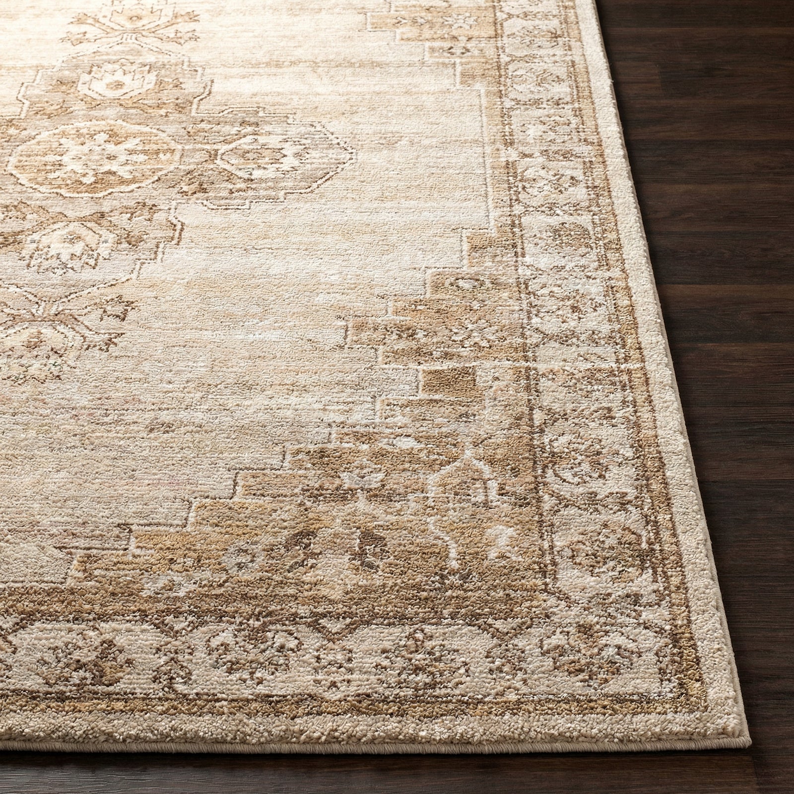 Fifth Avenue Vintage Traditional Boho Fringe Brown & Light Grey & Off White Polypropylene & Polyester Rug 152x225cm - front view