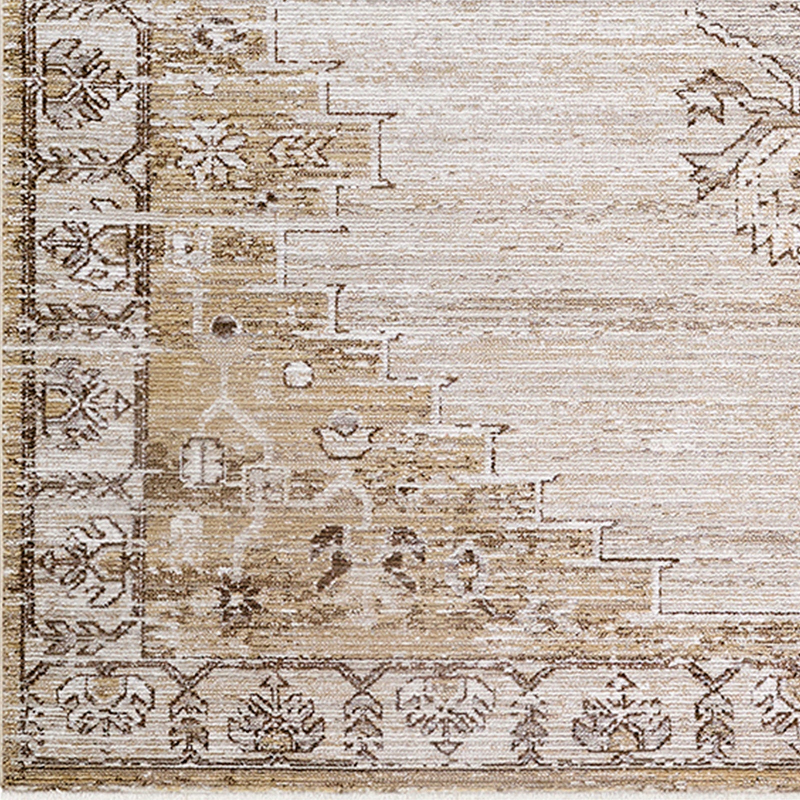 Fifth Avenue Vintage Traditional Boho Fringe Brown & Light Grey & Off White Polypropylene & Polyester Rug 152x225cm - colour swatch