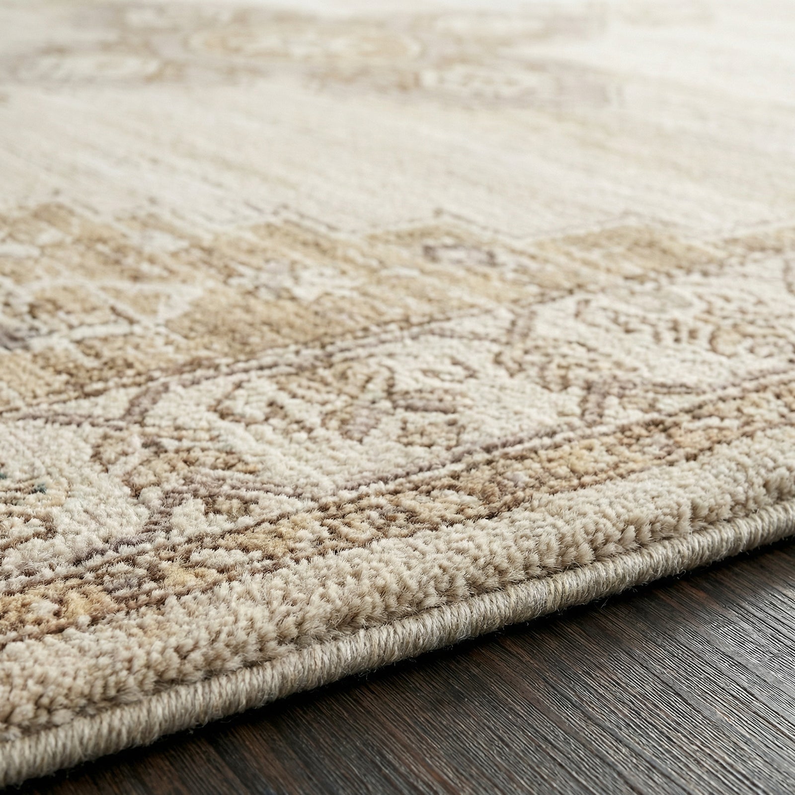 Fifth Avenue Vintage Traditional Boho Fringe Brown & Light Grey & Off White Polypropylene & Polyester Rug 152x225cm - texture detail
