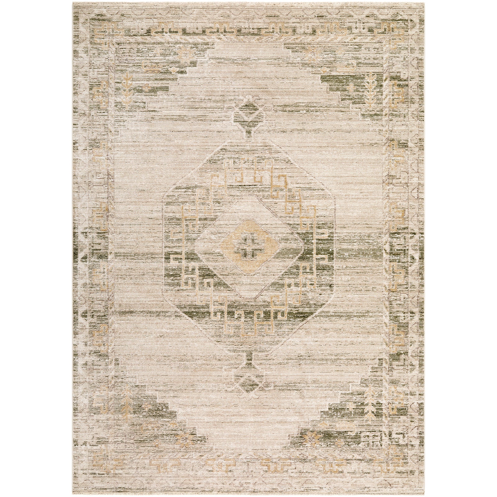 Fifth Avenue Vintage Traditional Boho Fringe Green & Light Grey & Off White Polypropylene & Polyester Rug 152x225cm - product image