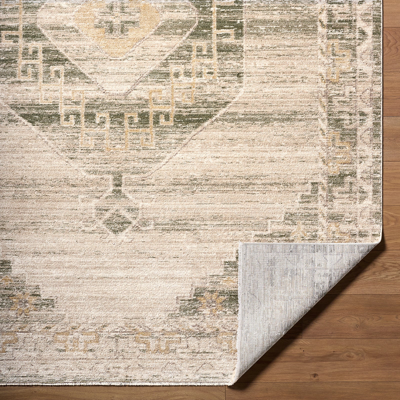 Fifth Avenue Vintage Traditional Boho Fringe Green & Light Grey & Off White Polypropylene & Polyester Rug 152x225cm - folded detail