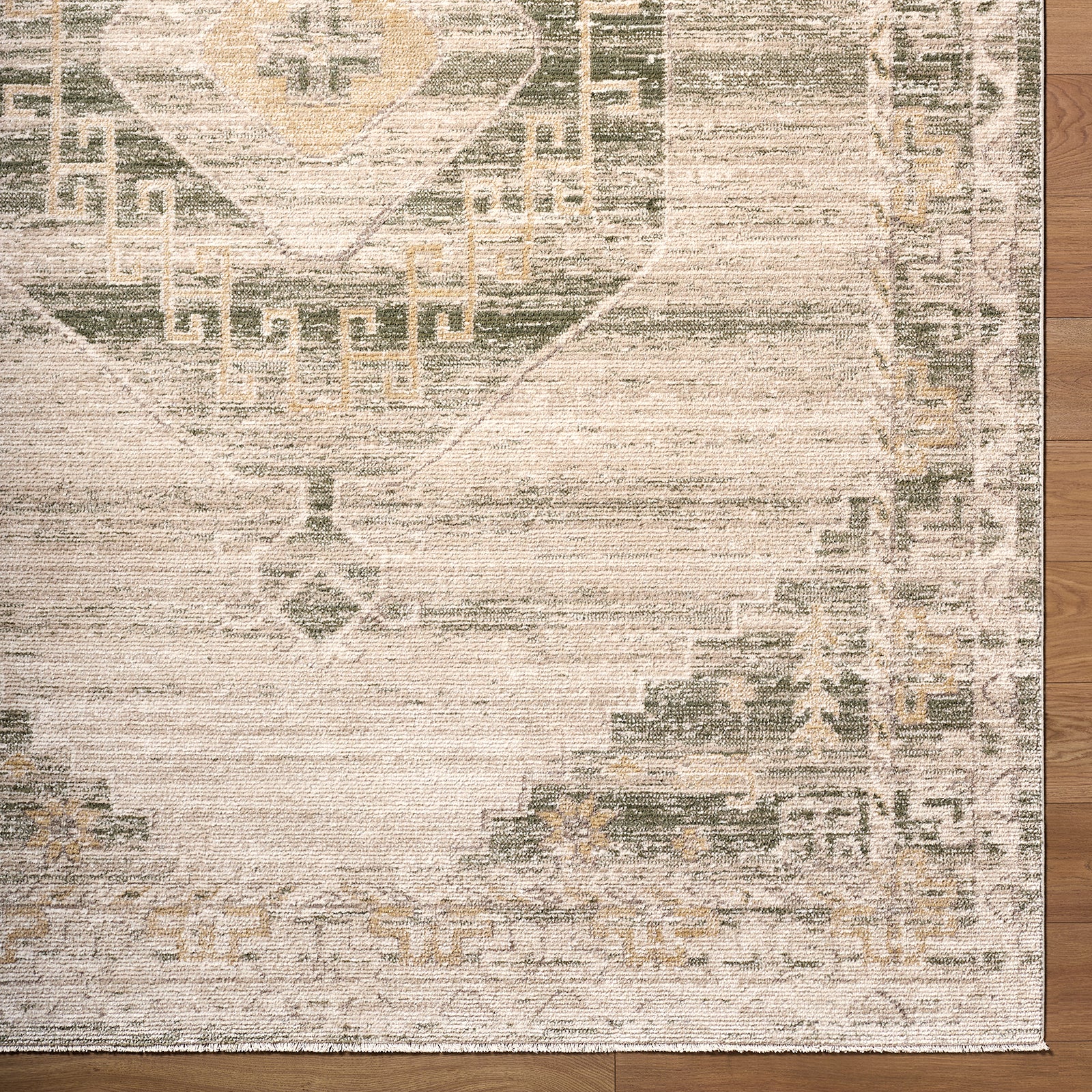 Fifth Avenue Vintage Traditional Boho Fringe Green & Light Grey & Off White Polypropylene & Polyester Rug 152x225cm - reverse roll detail