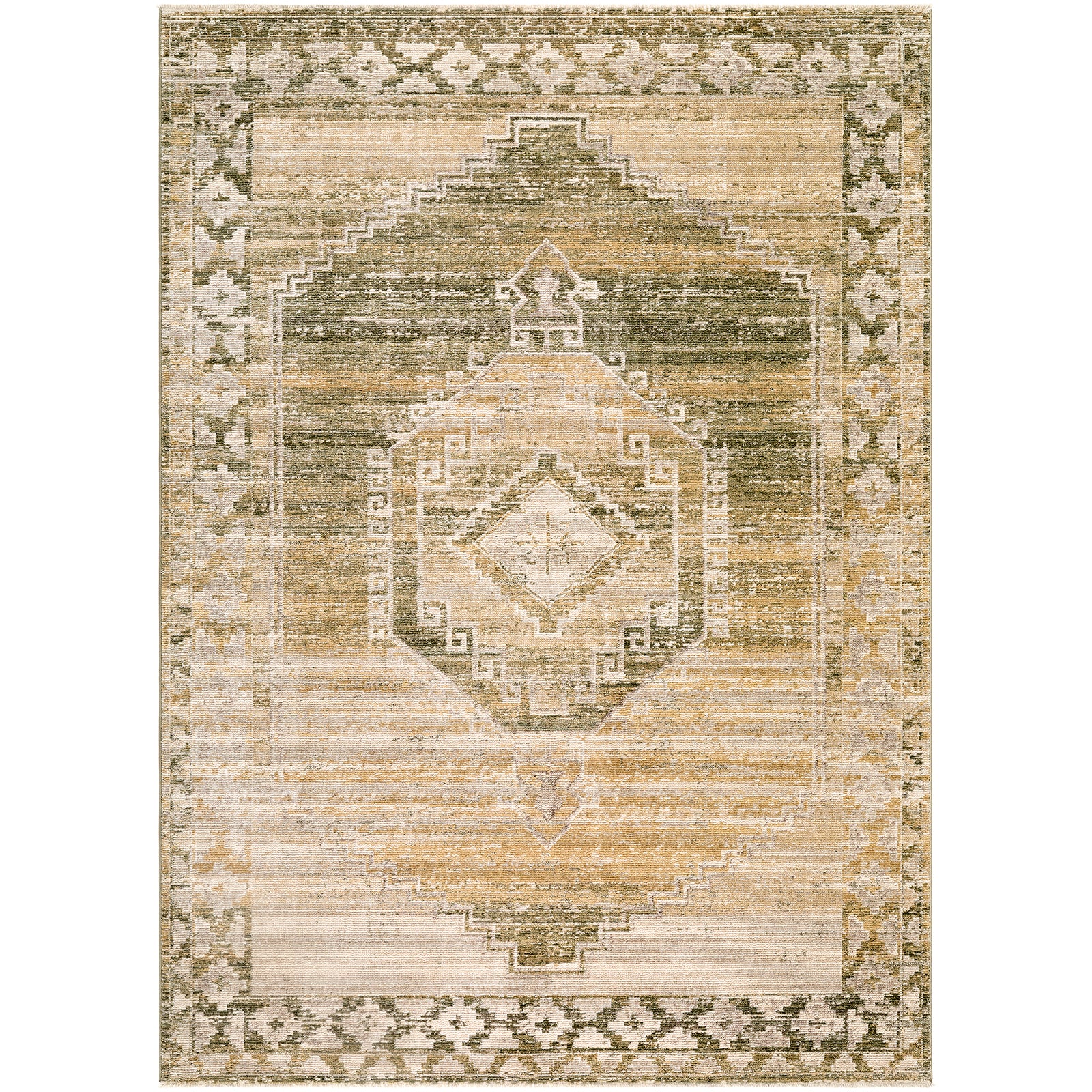 Fifth Avenue Vintage Traditional Boho Fringe Green & Light Grey & Tan Polypropylene & Polyester Rug 152x225cm - product image