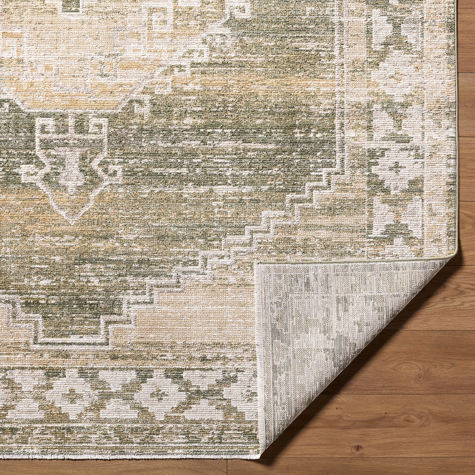 Fifth Avenue Vintage Traditional Boho Fringe Green & Light Grey & Tan Polypropylene & Polyester Rug 200x275cm - folded detail