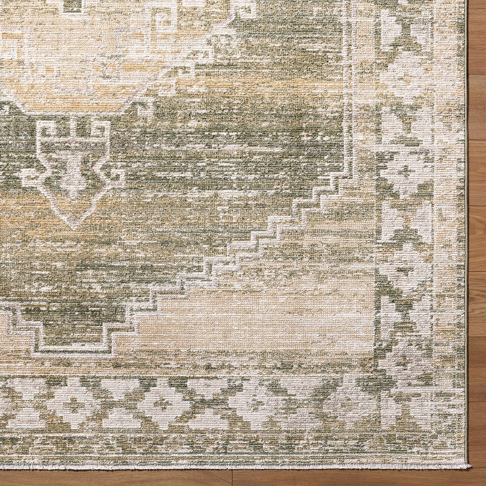 Fifth Avenue Vintage Traditional Boho Fringe Green & Light Grey & Tan Polypropylene & Polyester Rug 200x275cm - reverse roll detail
