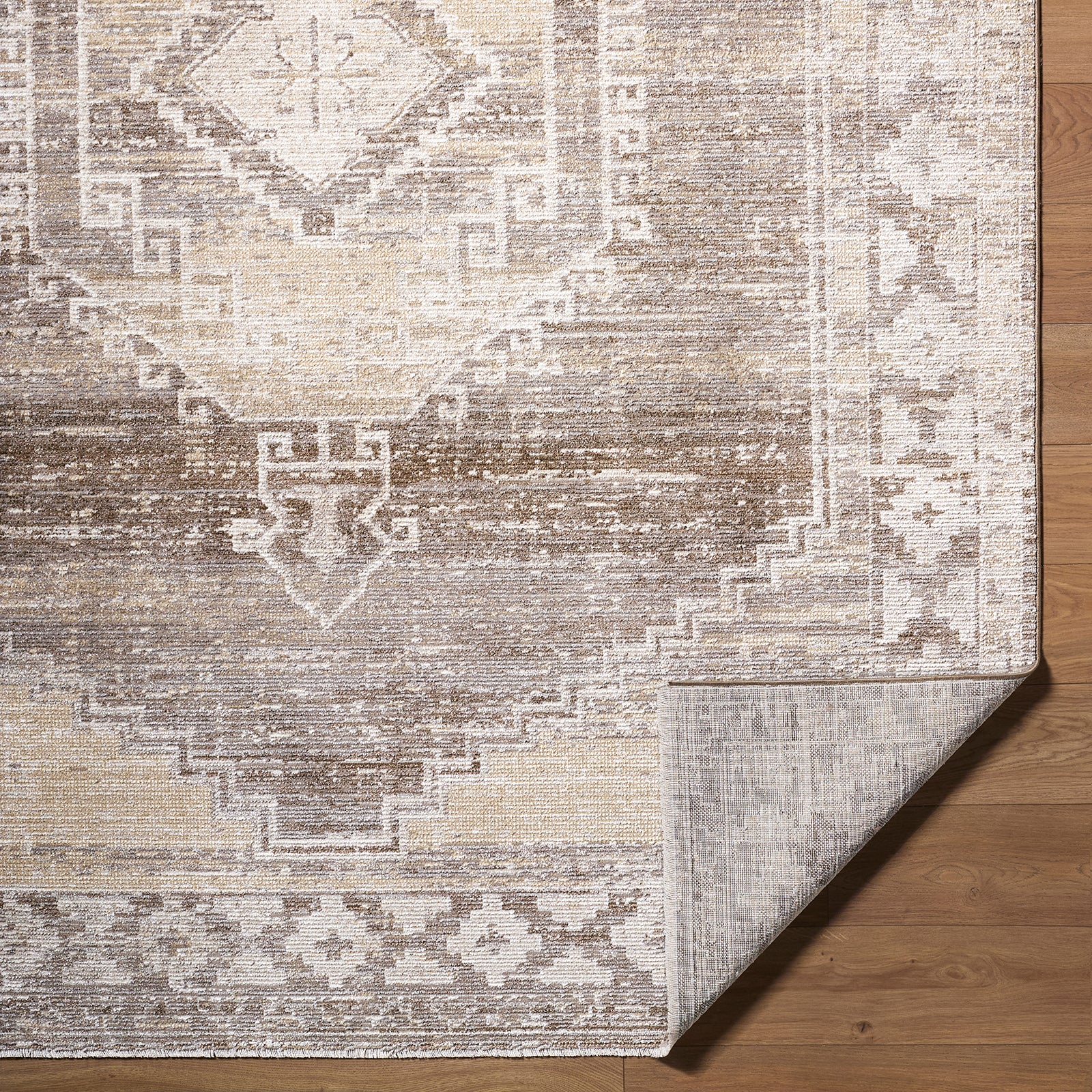 Fifth Avenue Vintage Traditional Boho Fringe Taupe & Light Grey Polypropylene & Polyester Rug 152x225cm - folded detail