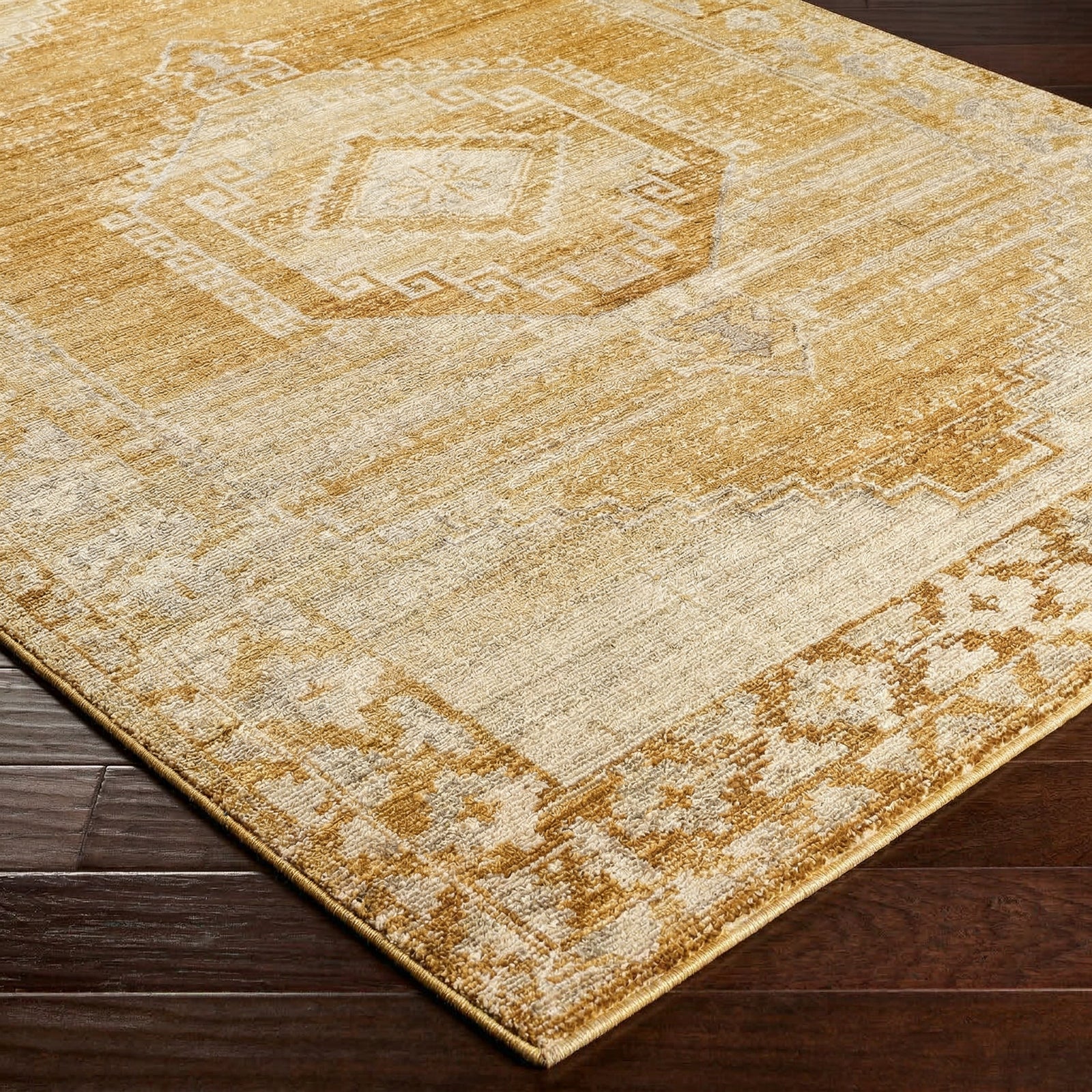 Fifth Avenue Vintage Traditional Boho Fringe Tan & Light Grey Polypropylene & Polyester Rug 152x225cm - corner detail