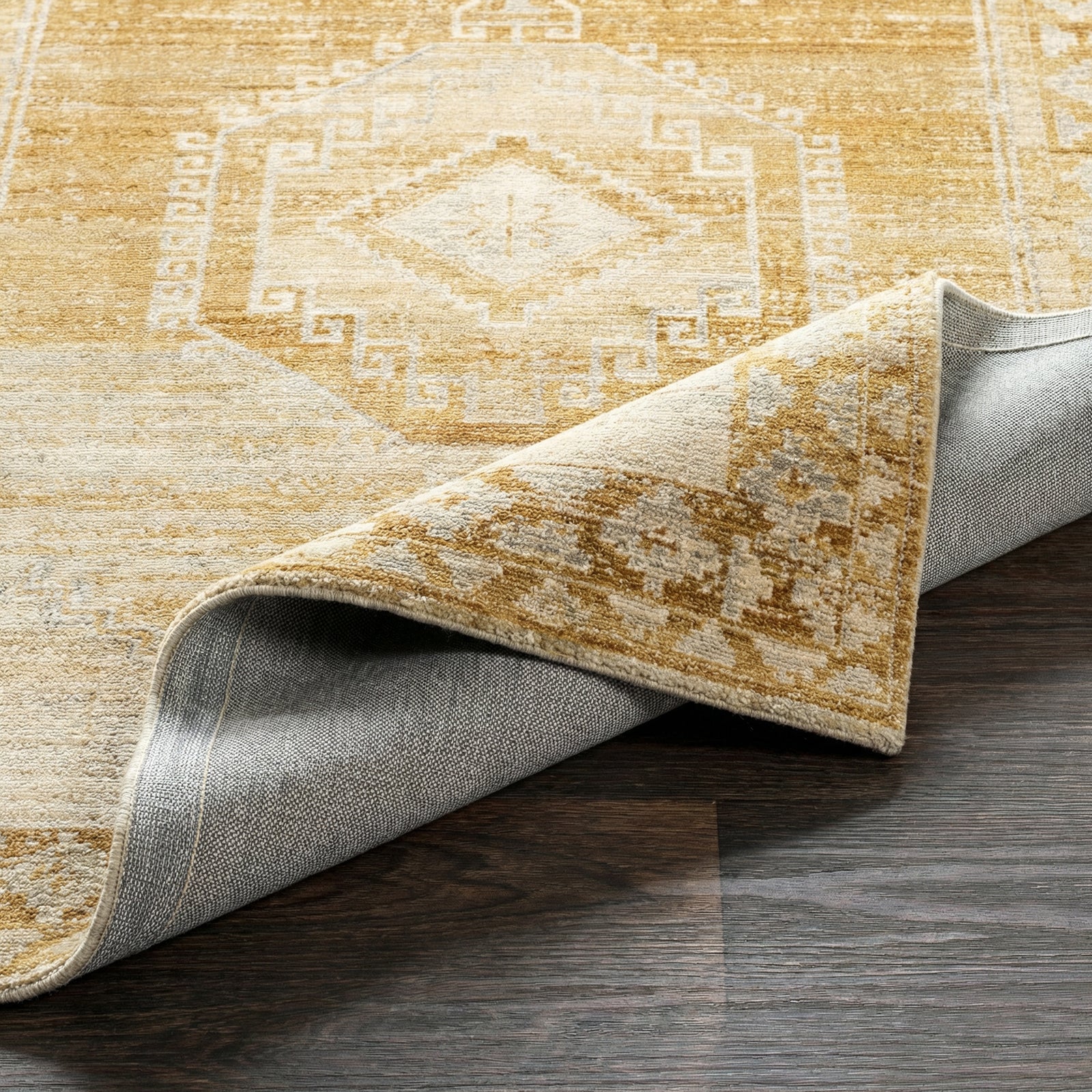 Fifth Avenue Vintage Traditional Boho Fringe Tan & Light Grey Polypropylene & Polyester Rug 152x225cm - folded detail