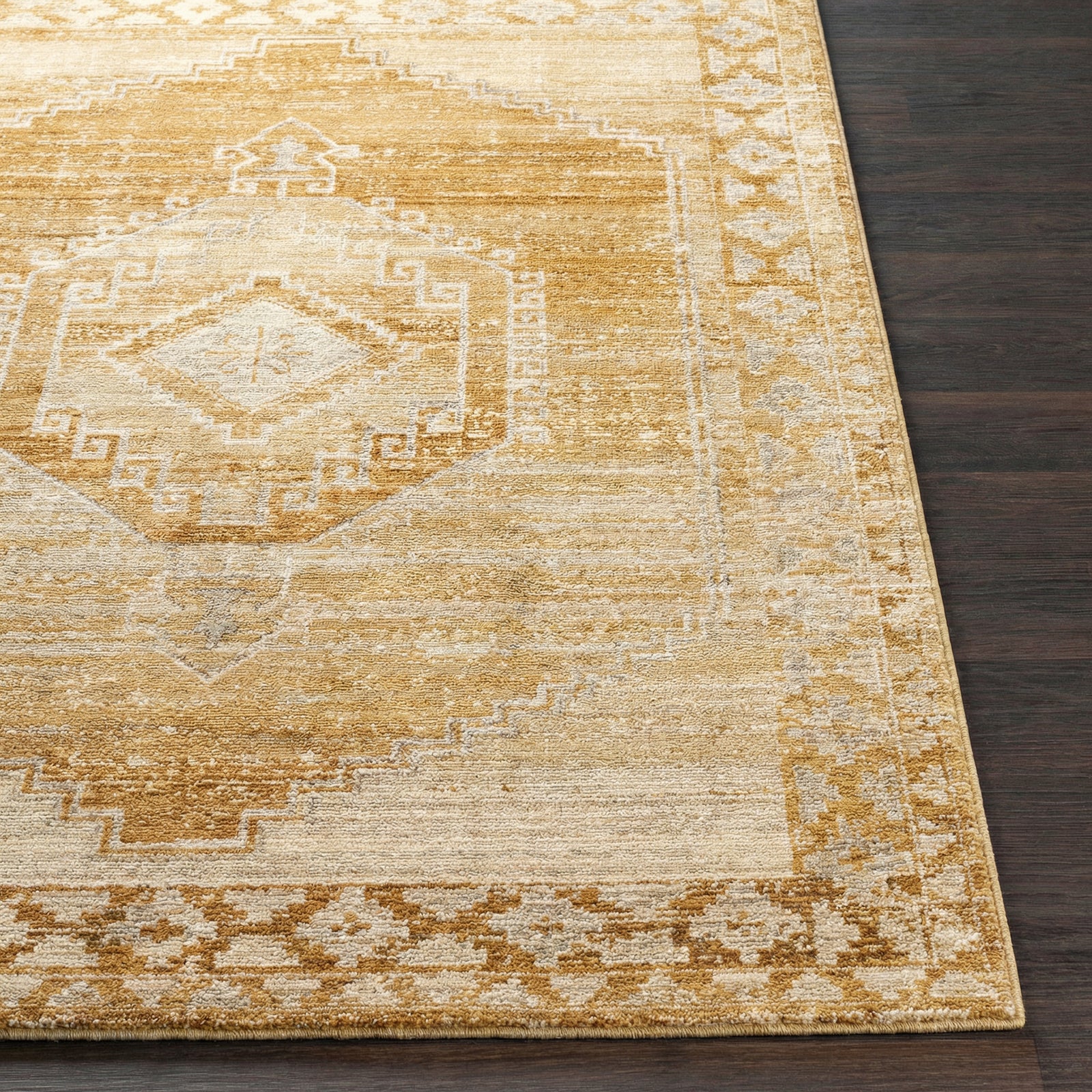Fifth Avenue Vintage Traditional Boho Fringe Tan & Light Grey Polypropylene & Polyester Rug 152x225cm - front view