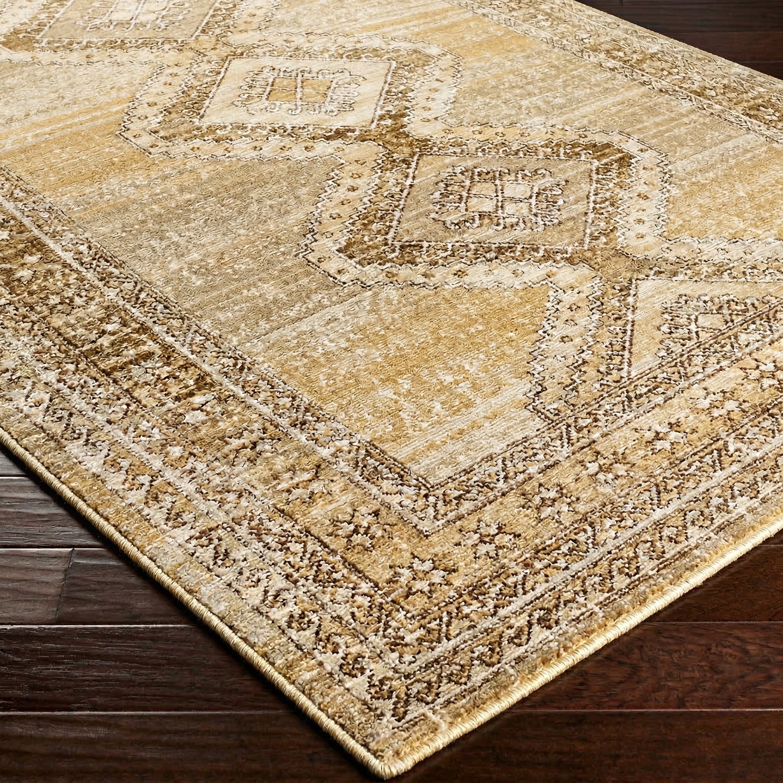 Fifth Avenue Vintage Traditional Boho Fringe Brown & Light Grey & Tan Polypropylene & Polyester Rug 152x225cm - corner detail