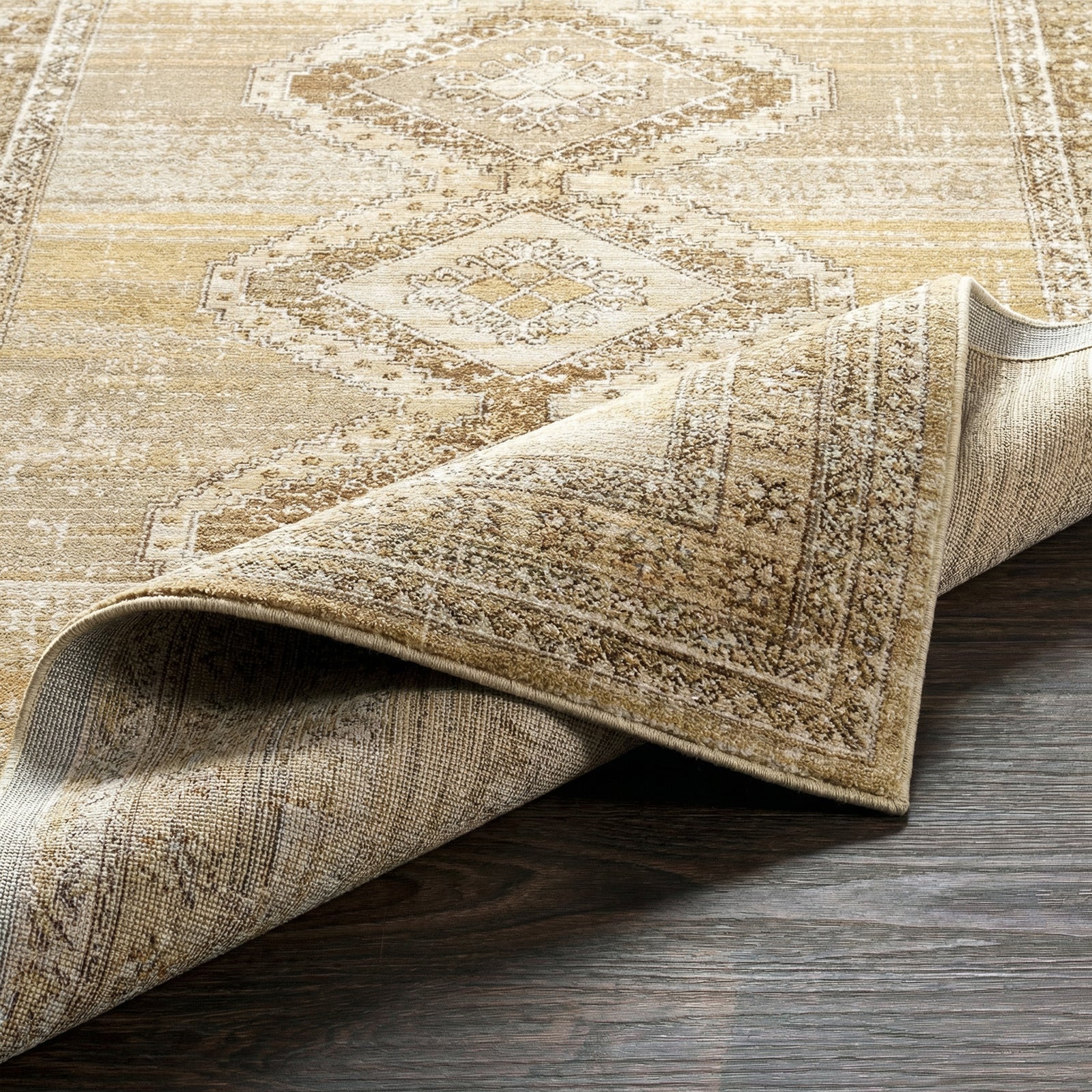 Fifth Avenue Vintage Traditional Boho Fringe Brown & Light Grey & Tan Polypropylene & Polyester Rug 152x225cm - folded detail
