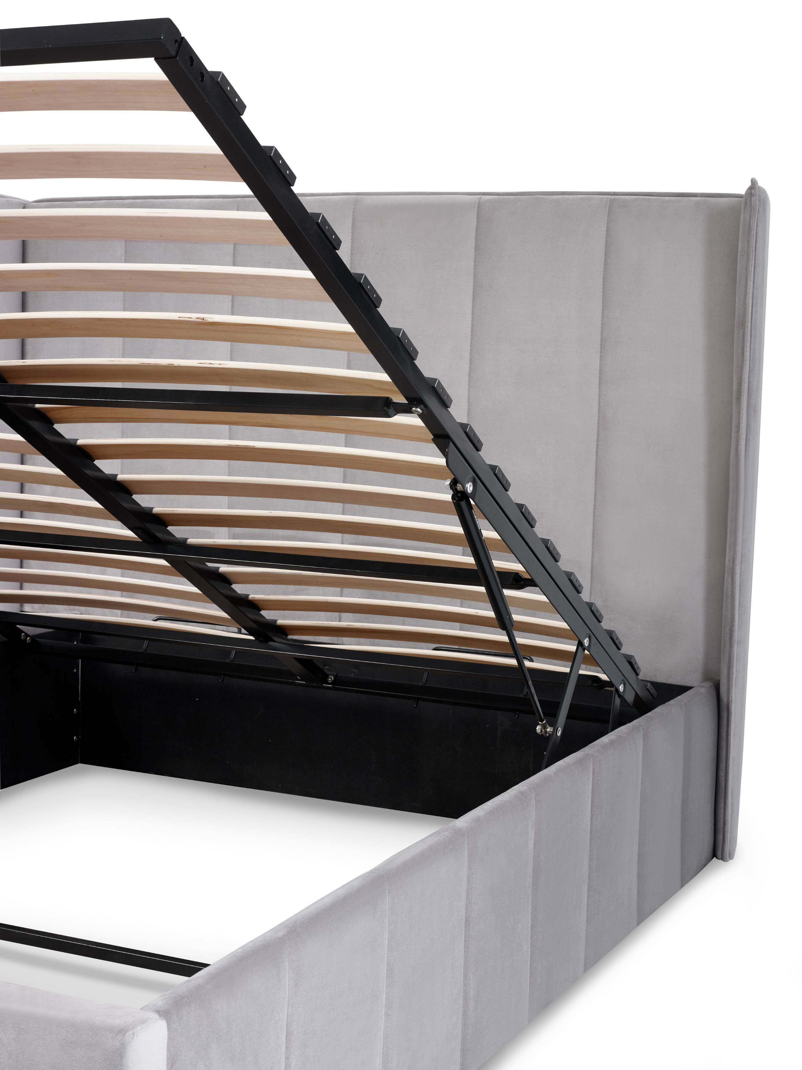 Orwell Grey Velvet Ottoman Storage Double Bed