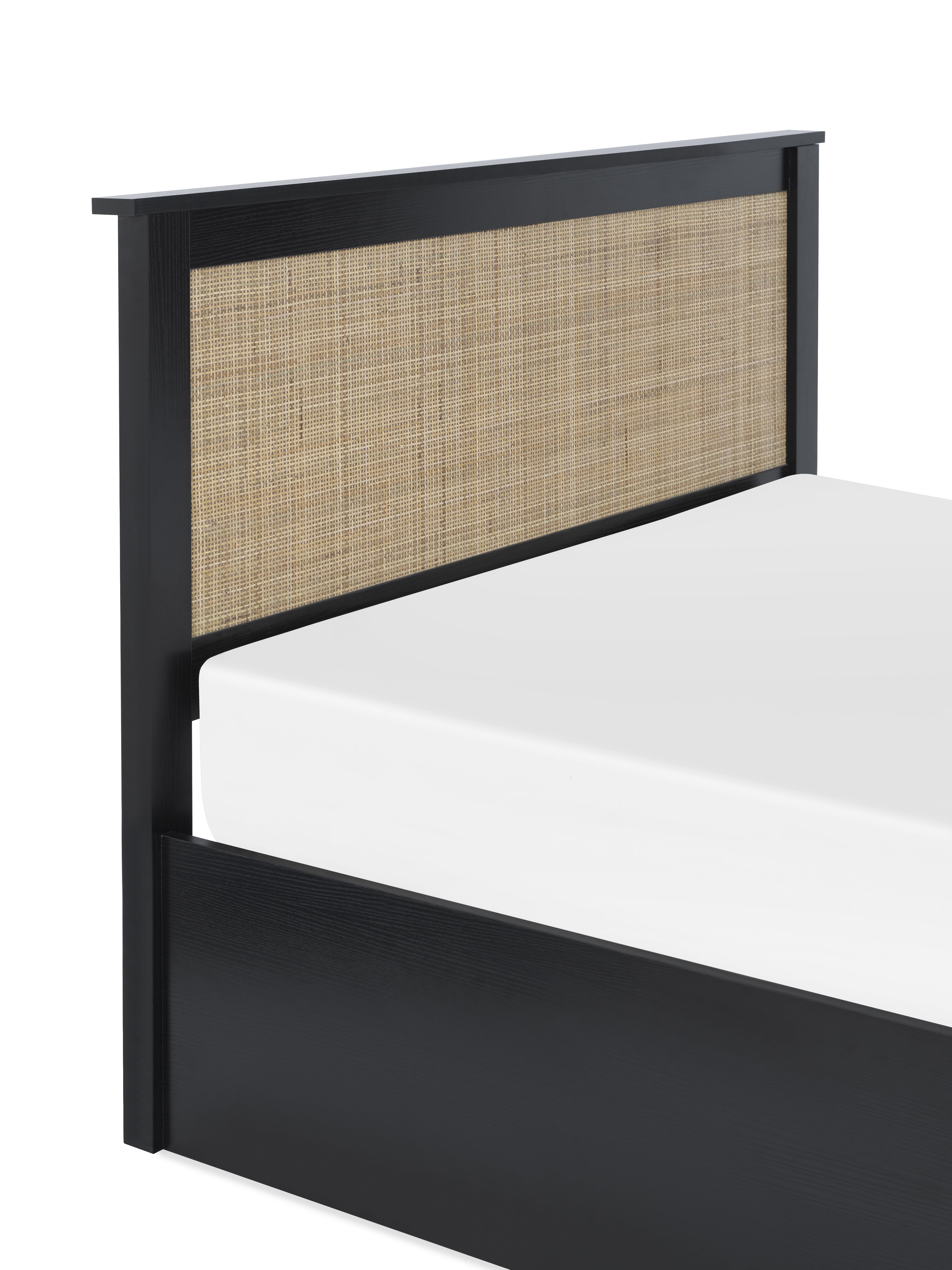 Clermont Black Oak Wood & Rattan Ottoman Double Bed