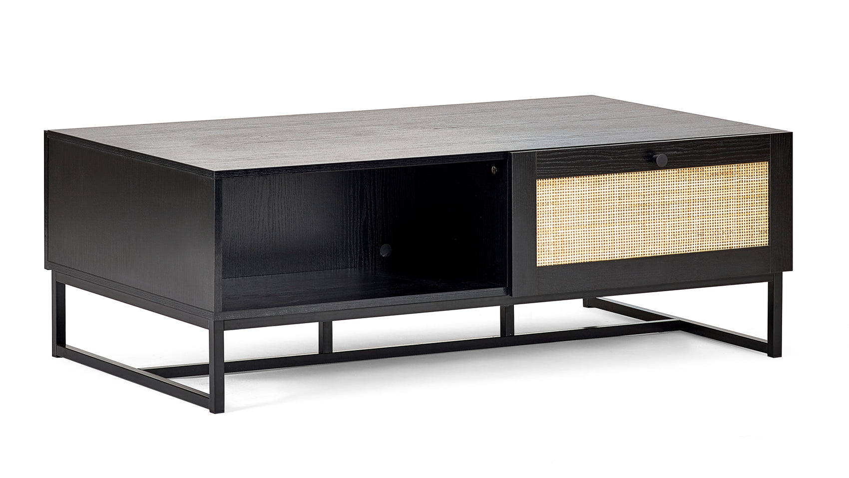 Clermont Black Oak Wood & Rattan Coffee Table