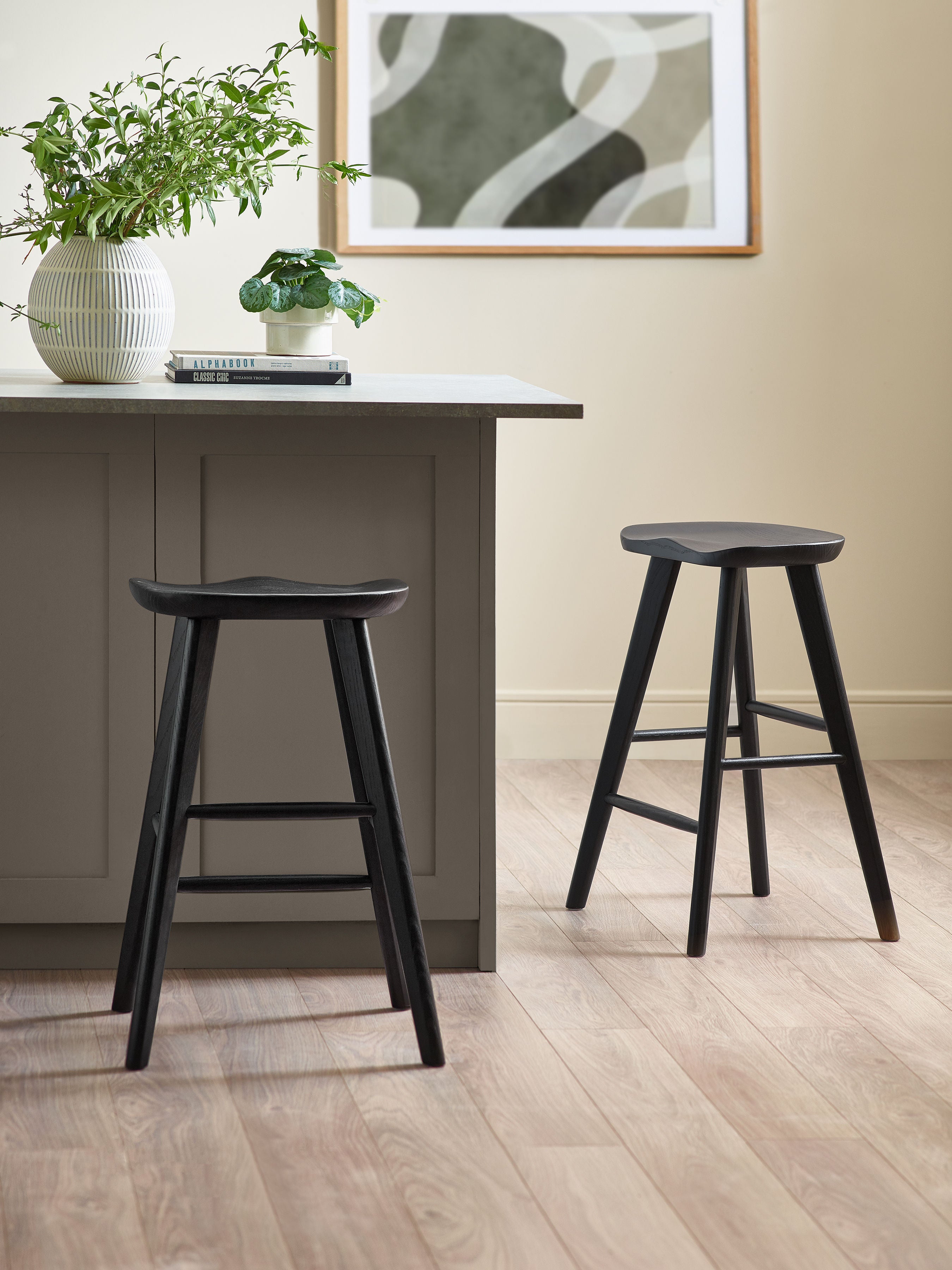 Alton Black Solid Oak Wood Bar Stool