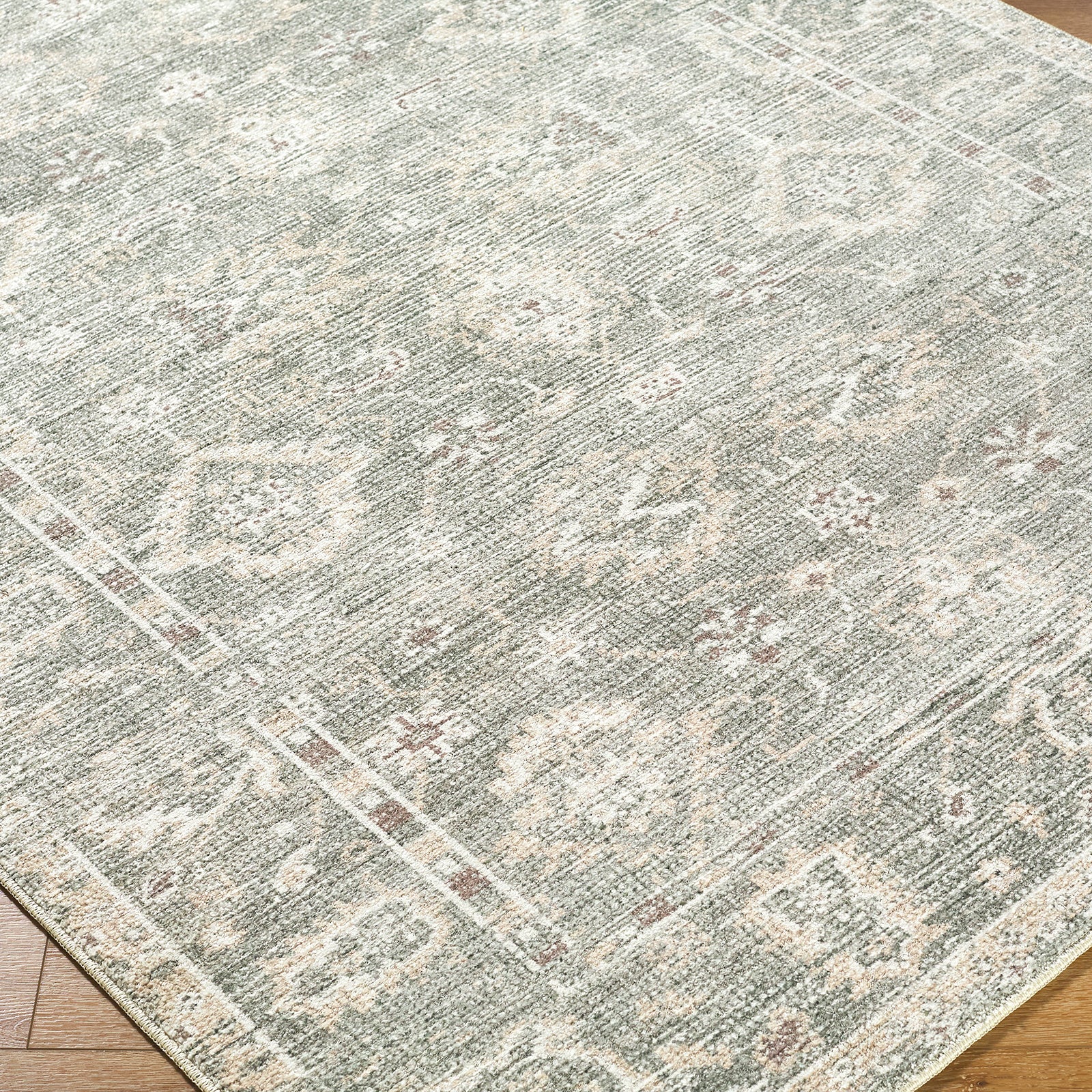 Collins Avenue Galey Alix Vintage Traditional Vintage Boho Fringe Green & Dusty Sage Polyester Rug 198x275cm - corner detail