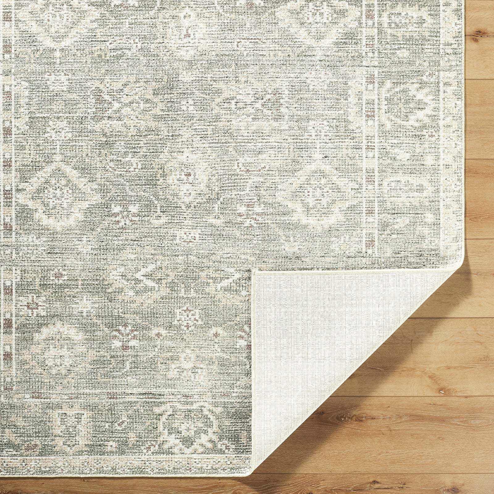 Collins Avenue Galey Alix Vintage Traditional Vintage Boho Fringe Green & Dusty Sage Polyester Rug 157x213cm - folded detail
