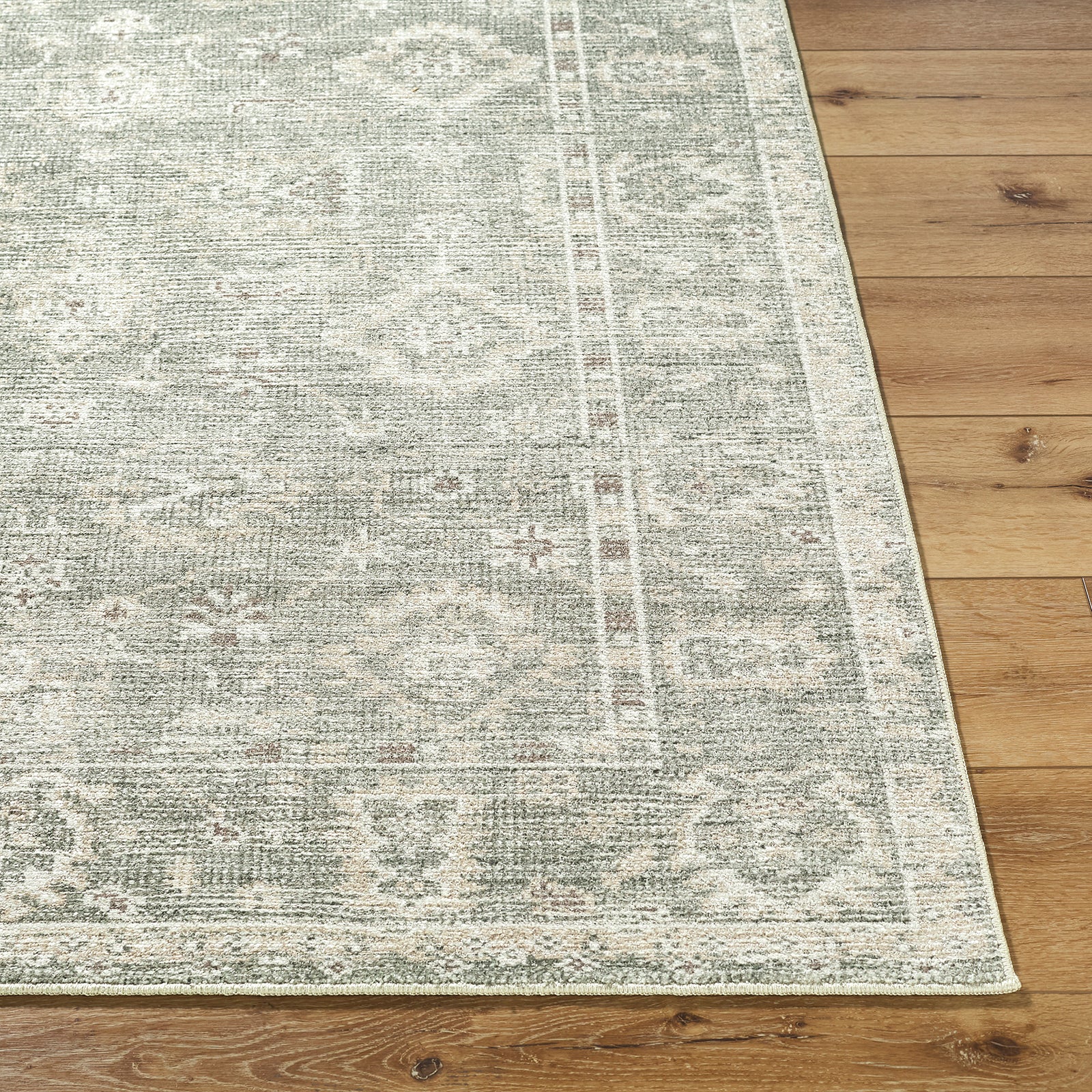 Collins Avenue Galey Alix Vintage Traditional Vintage Boho Fringe Green & Dusty Sage Polyester Rug 157x213cm - front view