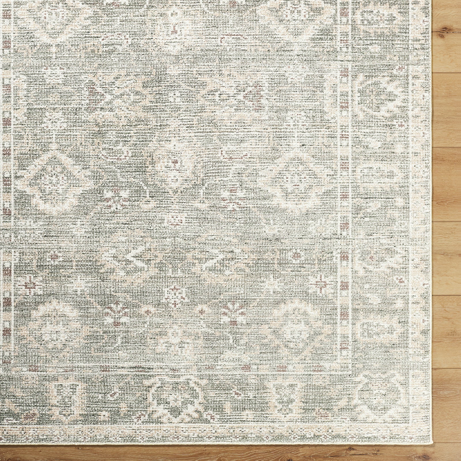 Collins Avenue Galey Alix Vintage Traditional Vintage Boho Fringe Green & Dusty Sage Polyester Rug 198x275cm - reverse roll detail