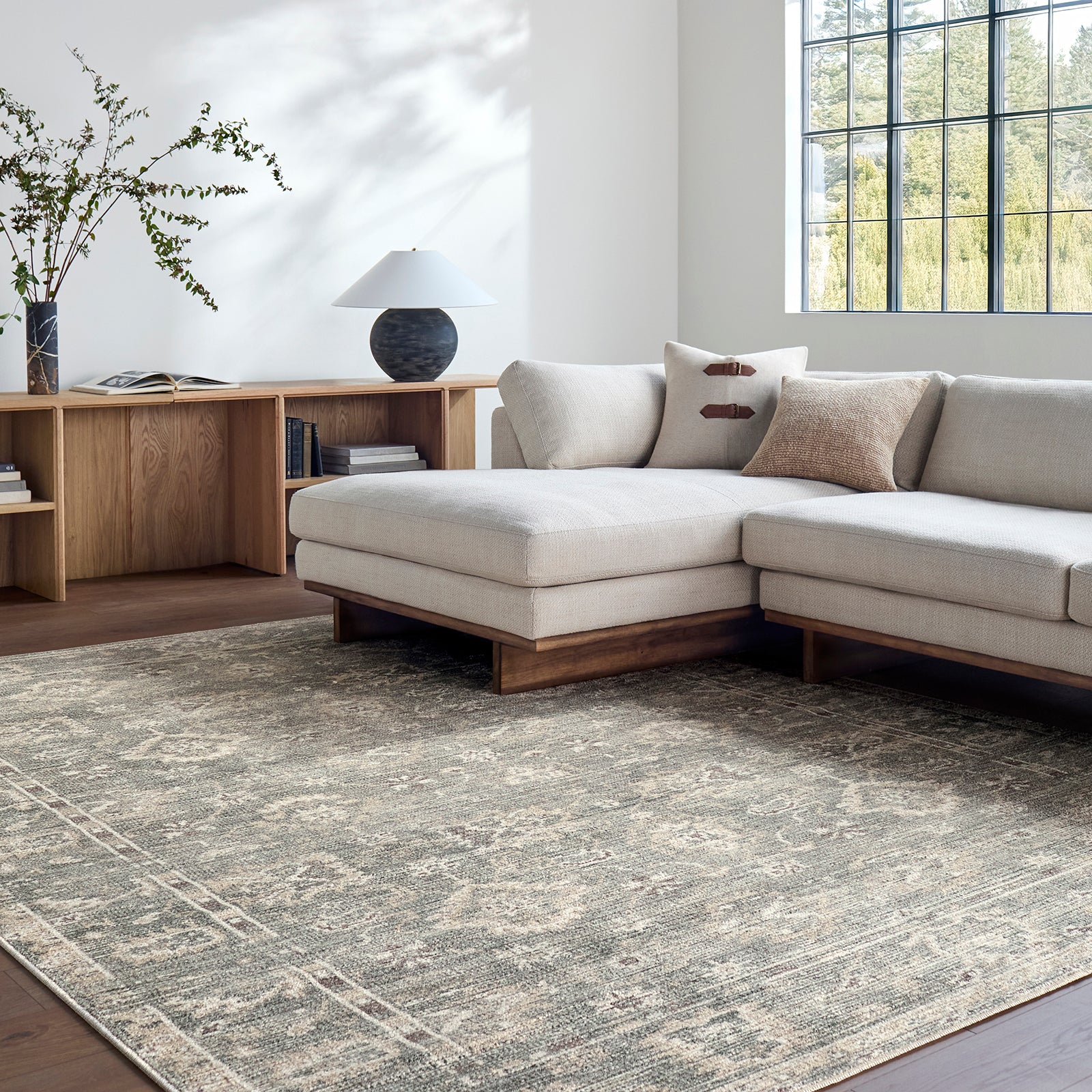 Collins Avenue Galey Alix Vintage Traditional Vintage Boho Fringe Green & Dusty Sage Polyester Rug 157x213cm - room setting