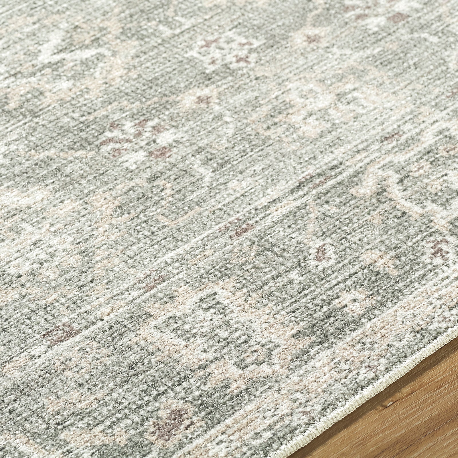 Collins Avenue Galey Alix Vintage Traditional Vintage Boho Fringe Green & Dusty Sage Polyester Rug 198x275cm - texture detail