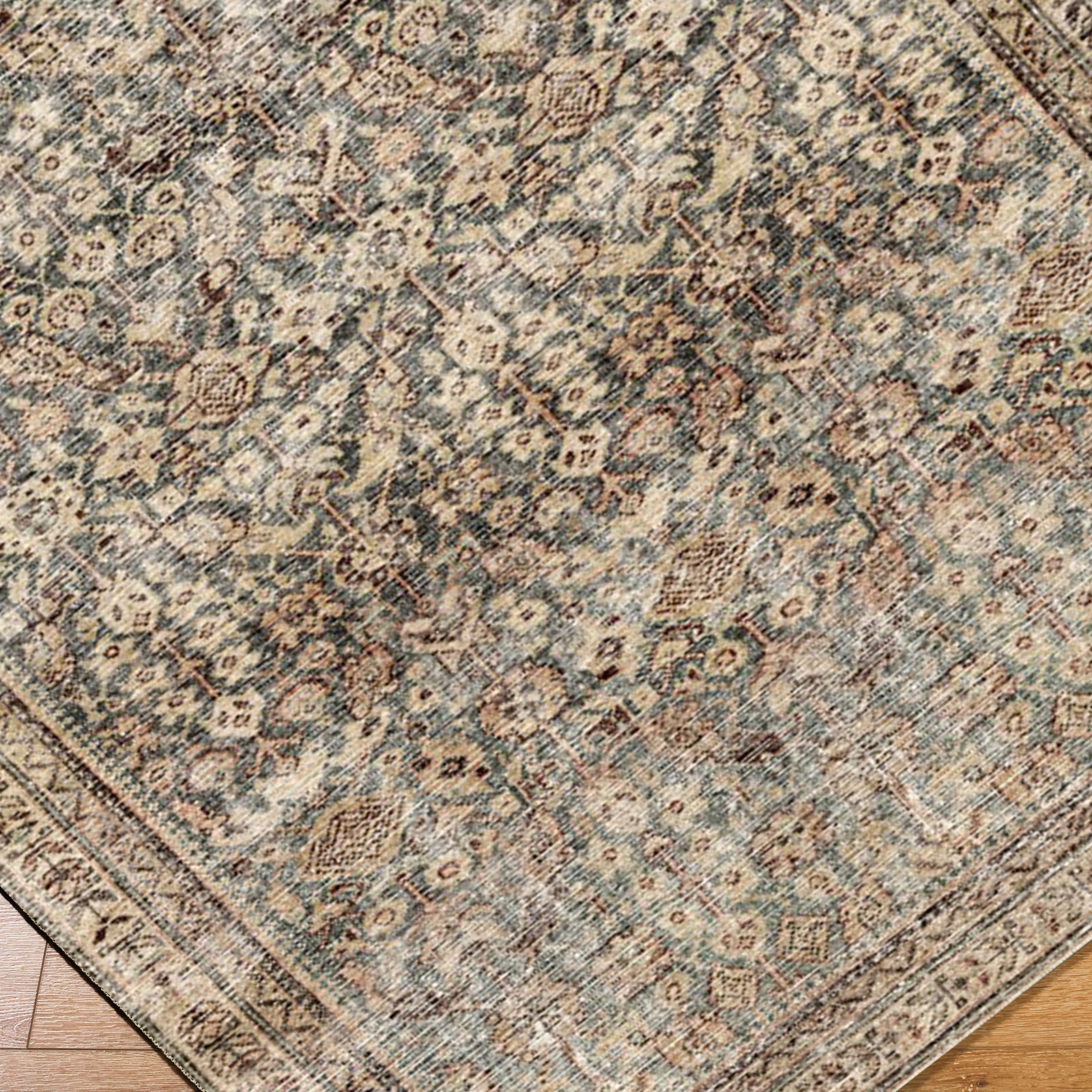 Collins Avenue Galey Alix Vintage Traditional Vintage Boho Fringe Brown & Dark Green Polyester Rug 198x275cm - corner detail