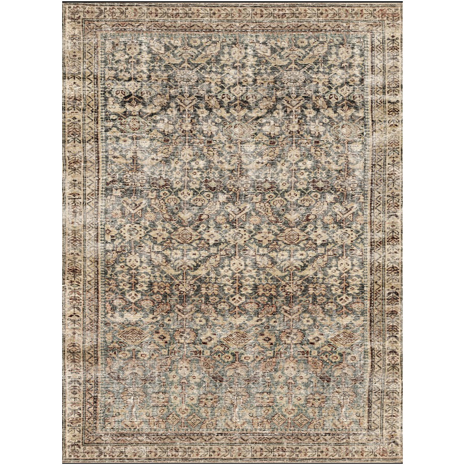 Collins Avenue Galey Alix Vintage Traditional Vintage Boho Fringe Brown & Dark Green Polyester Rug 198x275cm - product image