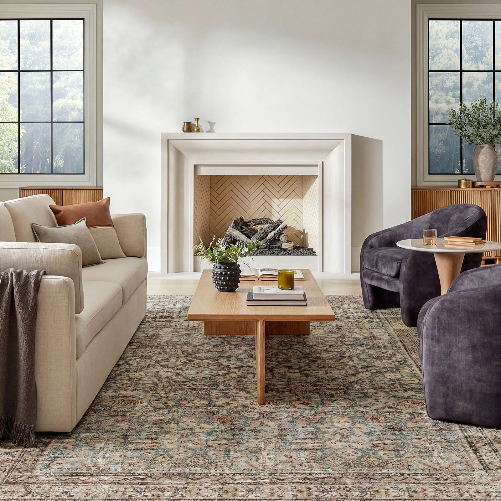 Collins Avenue Galey Alix Vintage Traditional Vintage Boho Fringe Brown & Dark Green Polyester Rug 198x275cm - room setting