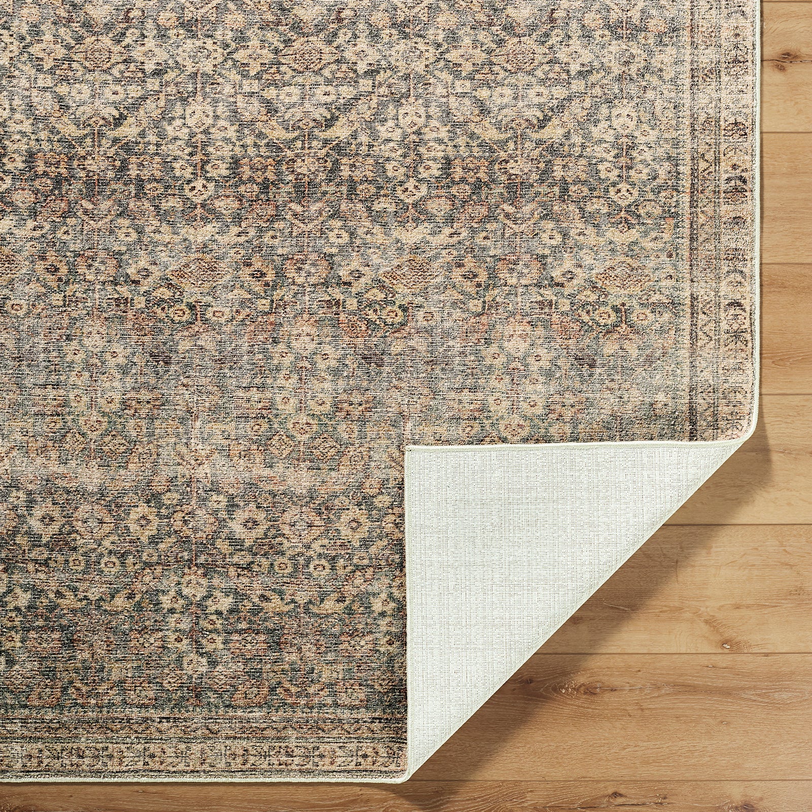 Collins Avenue Galey Alix Vintage Traditional Vintage Boho Fringe Brown & Dark Green Polyester Rug 157x213cm - folded detail