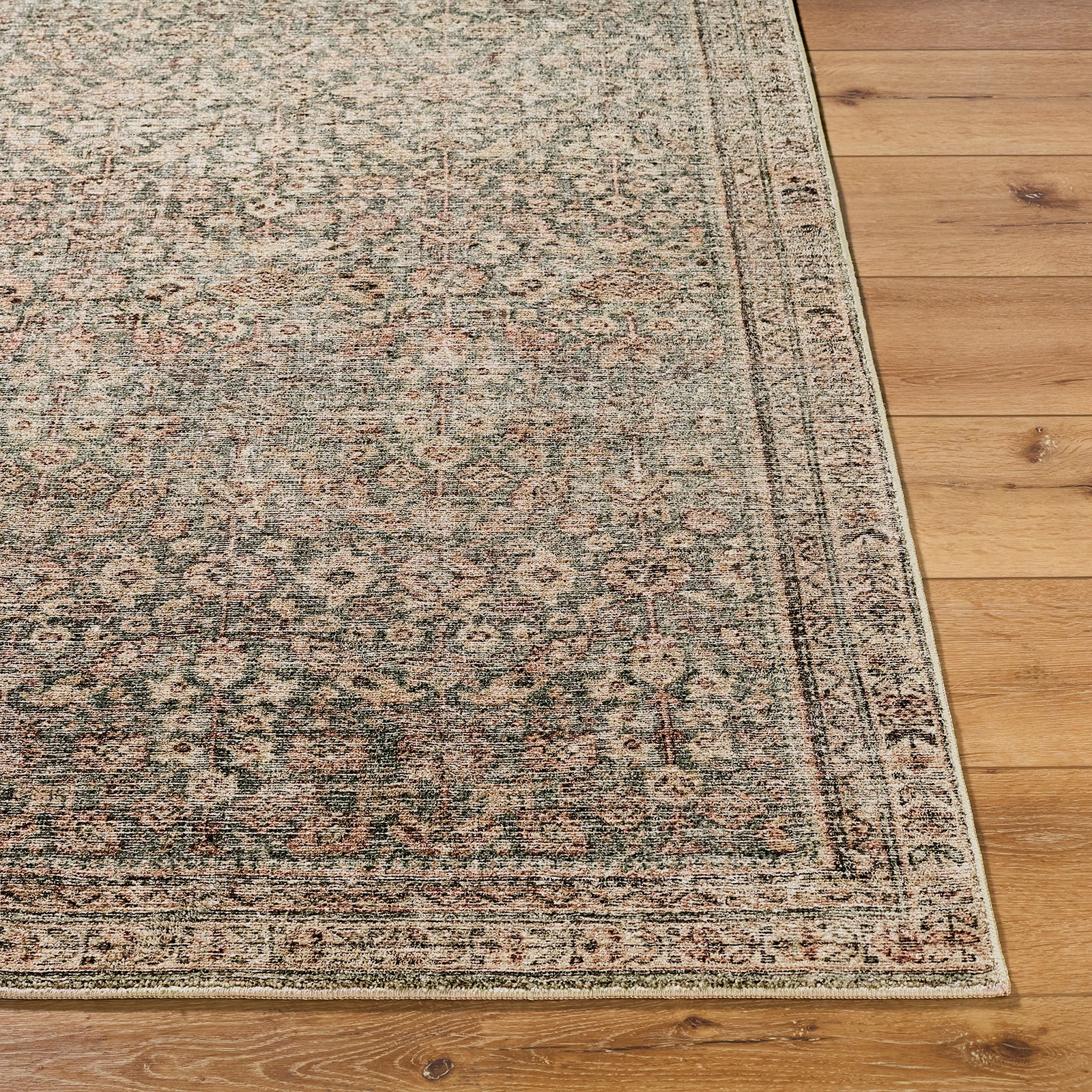 Collins Avenue Galey Alix Vintage Traditional Vintage Boho Fringe Brown & Dark Green Polyester Rug 198x275cm - front view