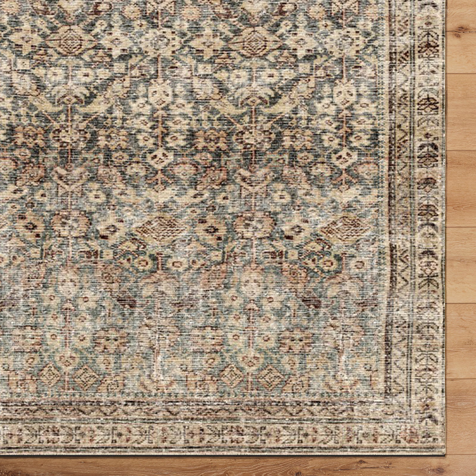 Collins Avenue Galey Alix Vintage Traditional Vintage Boho Fringe Brown & Dark Green Polyester Rug 198x275cm - pile detail