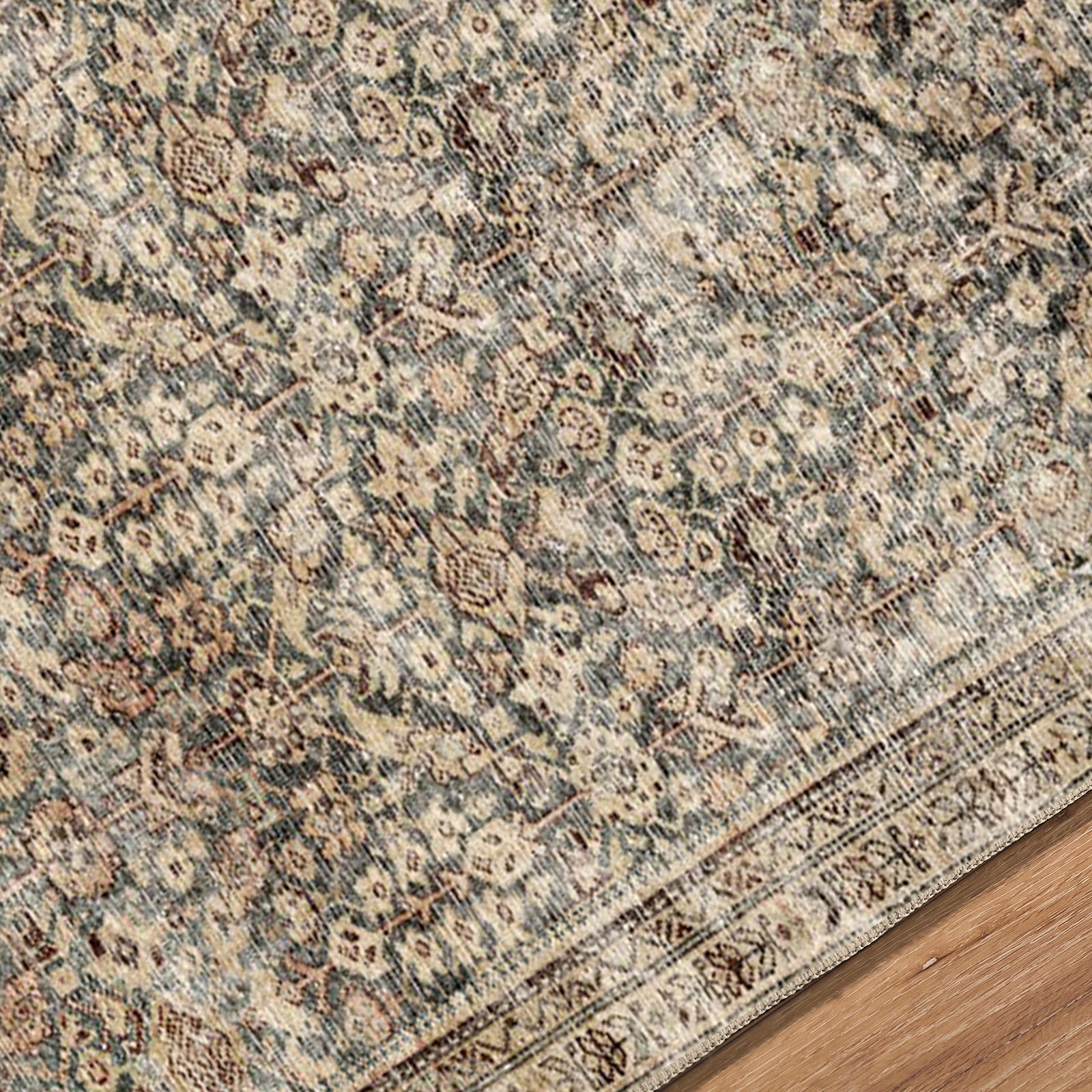 Collins Avenue Galey Alix Vintage Traditional Vintage Boho Fringe Brown & Dark Green Polyester Rug 198x275cm - texture detail