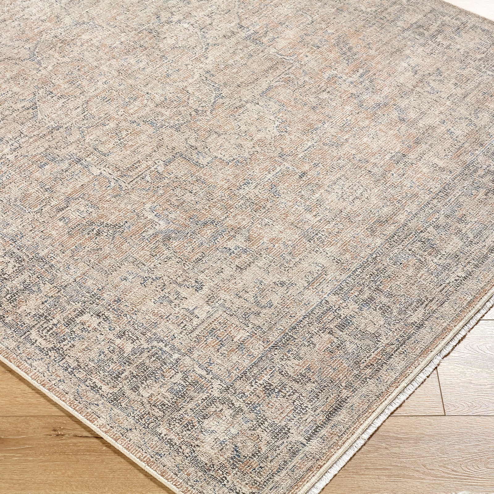 Maria Elena Galey Alix Vintage Traditional Vintage Boho Fringe Brown & Beige Polyester Rug 194x275cm - corner detail