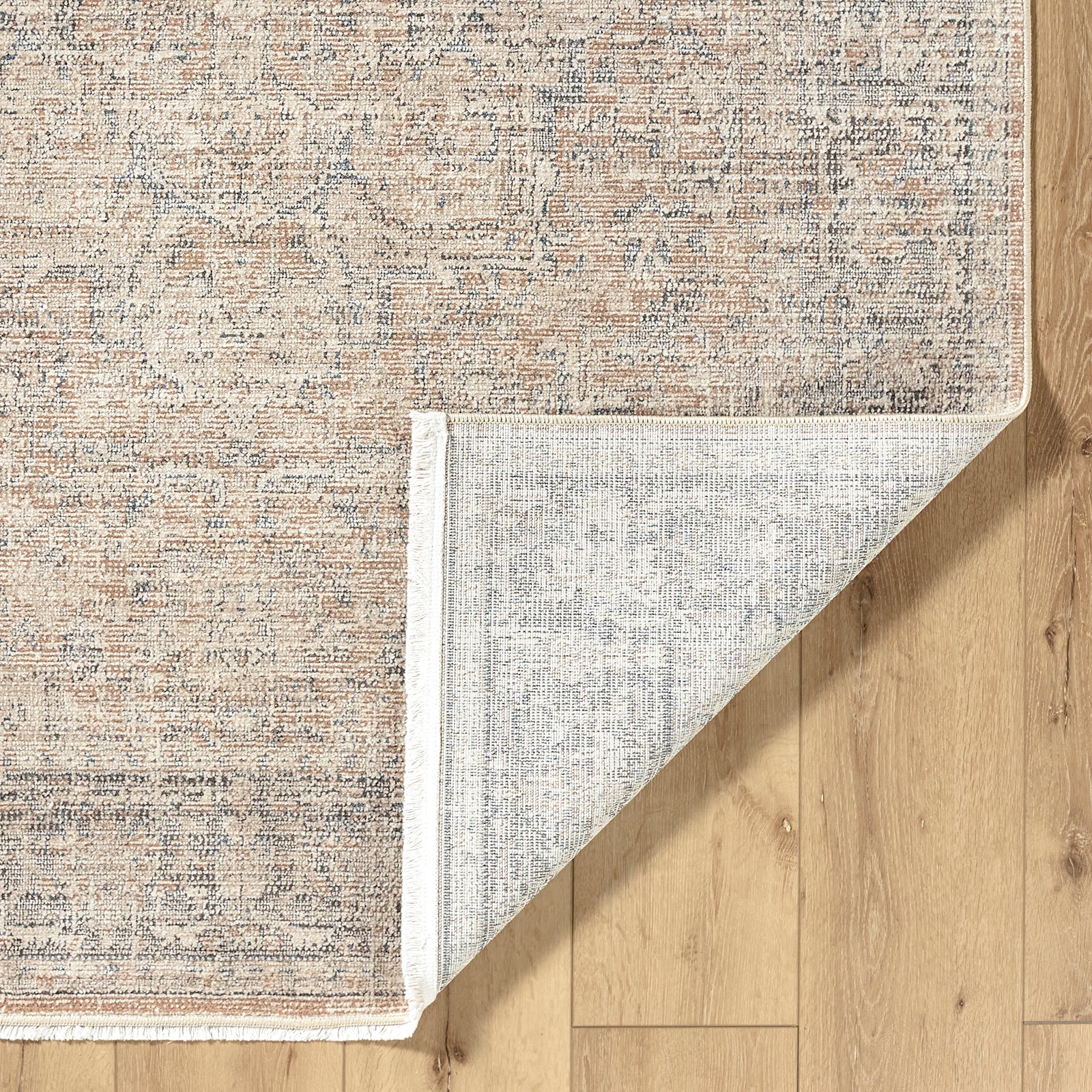 Maria Elena Galey Alix Vintage Traditional Vintage Boho Fringe Brown & Beige Polyester Rug 194x275cm - folded detail
