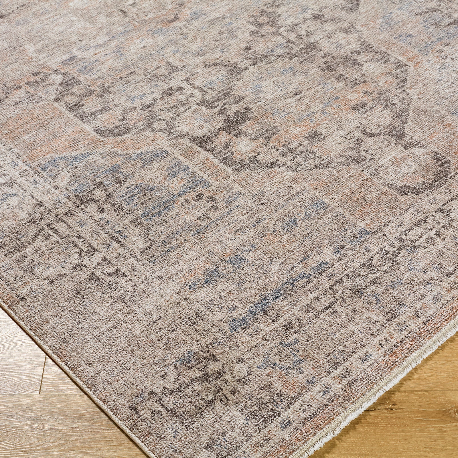 Maria Elena Galey Alix Vintage Traditional Vintage Boho Fringe Brown & Dark Brown Polyester Rug 160x213cm - corner detail