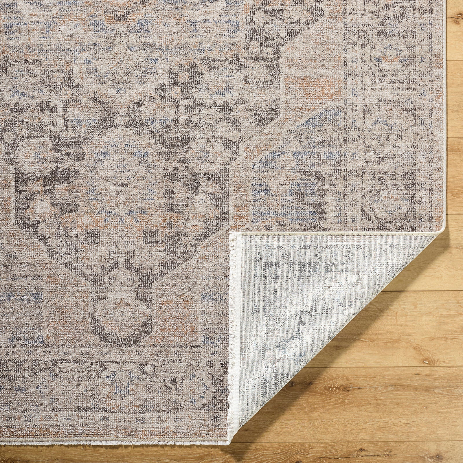 Maria Elena Galey Alix Vintage Traditional Vintage Boho Fringe Brown & Dark Brown Polyester Rug 160x213cm - folded detail